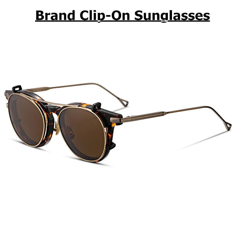 Aimee Unisex Full Rim Round Acetate Eyeglasses with Titanium Clip-On Sunglasses - Stylish Reading Glasses & Sun Protection for Men & Women | Perfect for Outdoor Activities, Driving, and Fashion Accessories