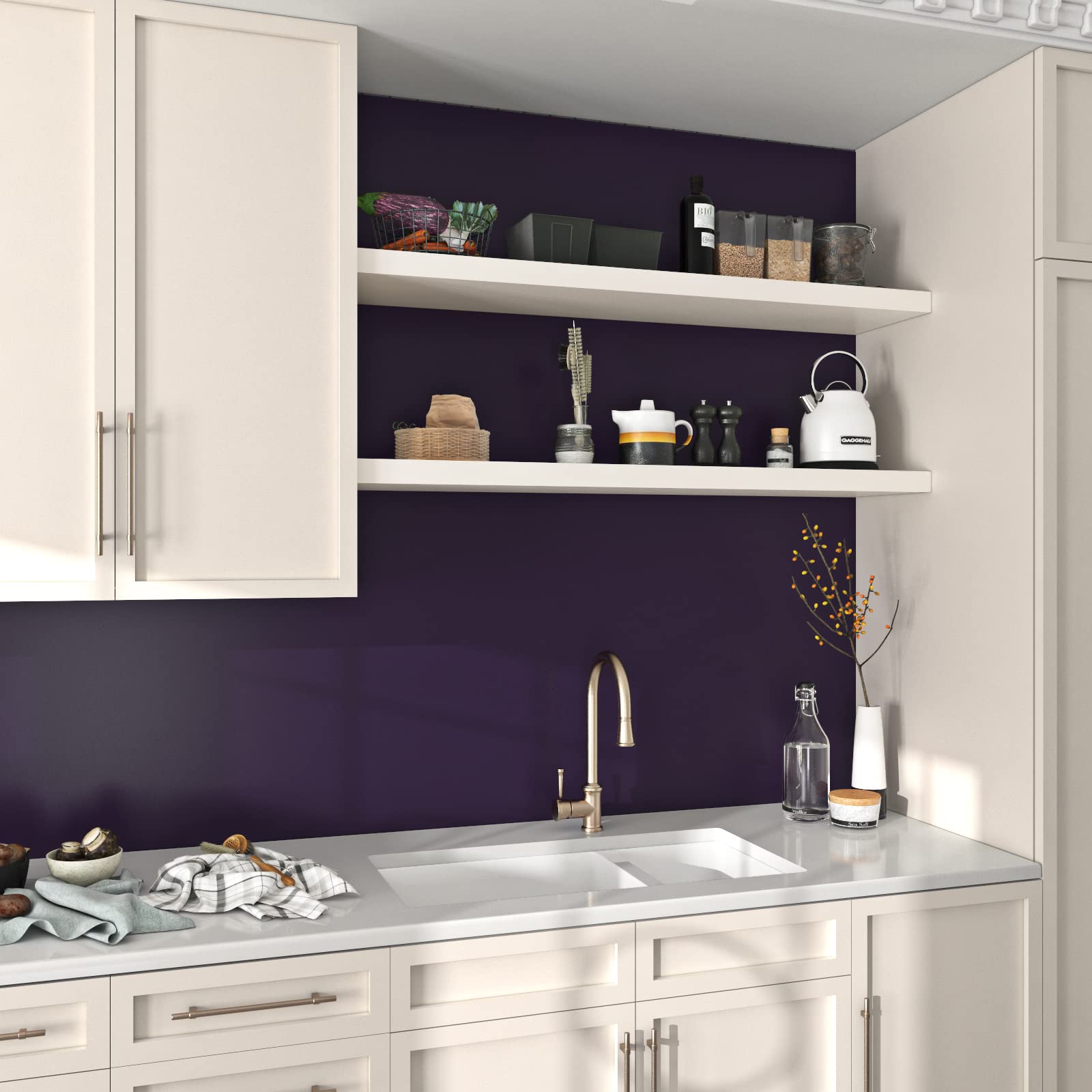 Livelynine Dark Purple Peel and Stick Wallpaper - Removable Contact Paper for Countertops, Desks, Cabinets & Walls - Moody Vinyl Wrap (15.8x78.8 Inch) - Perfect for Bedroom, Bathroom, Living Room & Dorm Shelves Decoration