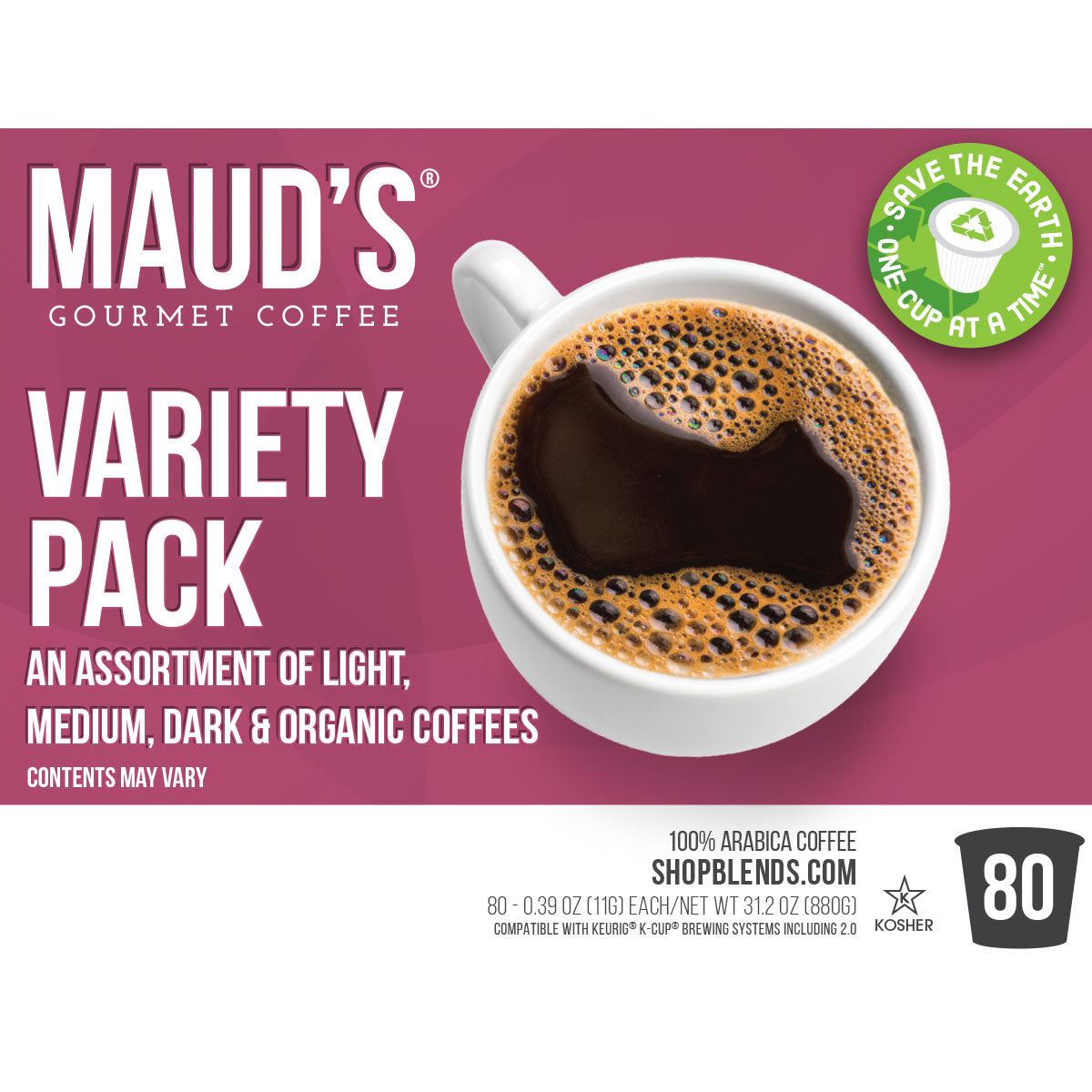 Premium Maud's Original Coffee Pods Variety Pack - 80 Count (9 Classic Blends) | Compatible with Keurig 2.0 Brewers | Perfect for Home, Office & Gifts