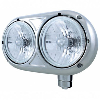 Passenger Side Stainless Steel Double Round Headlight Assembly - Replacement for Trucks & SUVs - Durable & Weather-Resistant for Off-Road & Night Driving