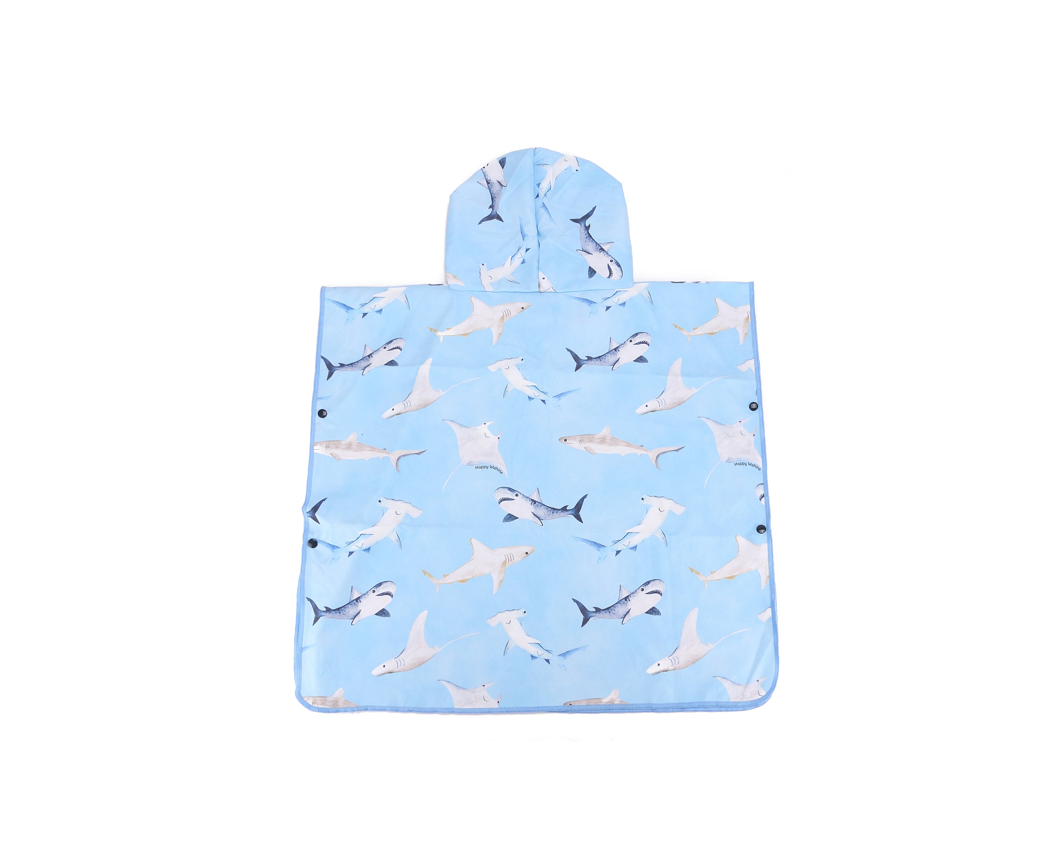 Happy Sharks Blue Hooded Beach Towel Poncho for Kids - Soft & Absorbent Swim Cover Up for Boys & Girls - Perfect for Pool, Beach, and Water Park Adventures