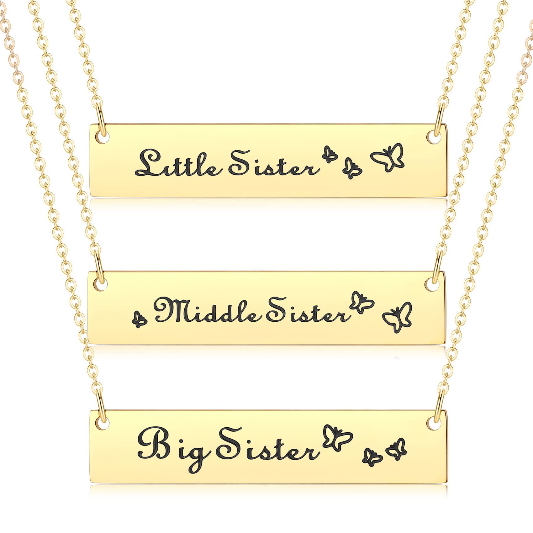Stainless Steel Sister Necklace Set - 3 Pcs Matching Big Sis, Little Sis & Middle Sis Pendant Necklaces | Thoughtful Birthday & Christmas Gifts for Sisters & Daughters | Perfect for Sister Bonding, Family Reunions & Special Occasions