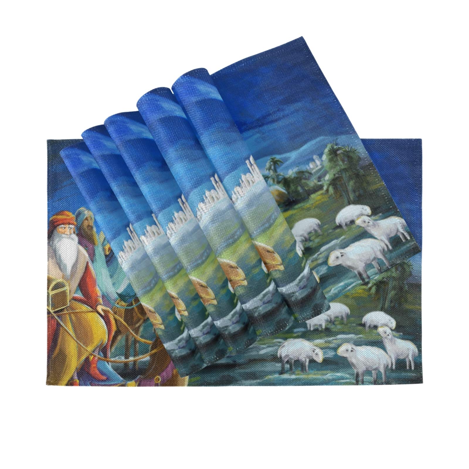 ALAZA Holy Family Nativity Christmas Religious Burlap Placemats - Set of 4 for Dining Table, Kitchen & Holiday Decor - Perfect for Christmas Dinner, Family Gatherings & Festive Home Decor