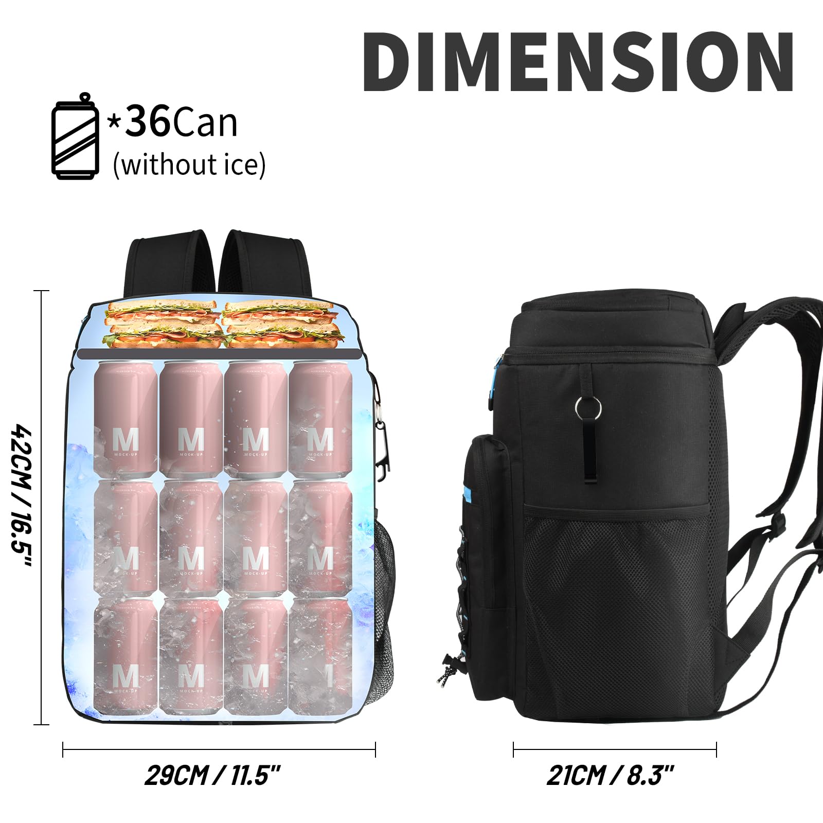 **Insulated 36 Can Backpack Cooler - Leak Proof, Lightweight & Portable Cooler Backpack for Men & Women (Black) - Perfect for Camping, Picnics & Beach Trips**