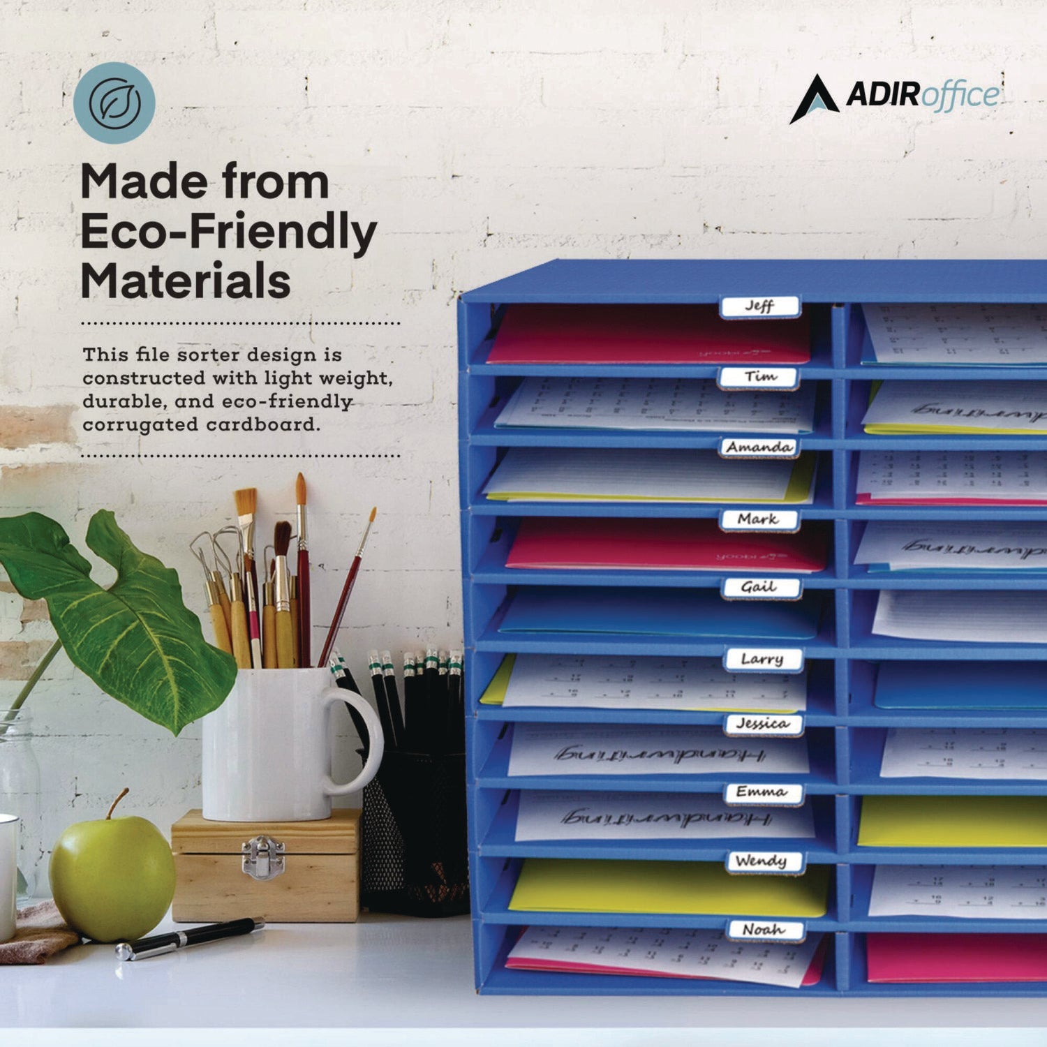 AdirOffice 30-Section Letter Size File Organizer - Classroom & Literature Storage - 32 x 13 x 21 Inches - Blue - Perfect for Teachers, Students & Office Organization