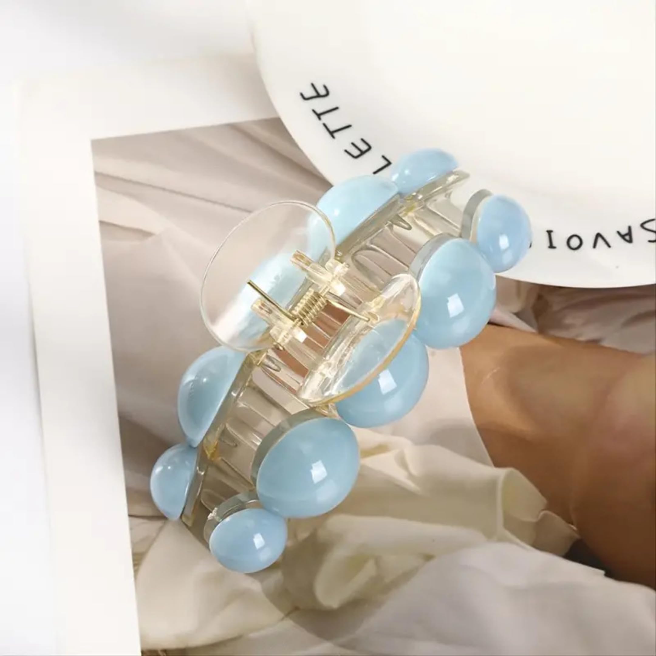 BellaStella Korean Stylish Large Blue Pearl Hair Claw Clips - Strong Grip Hair Accessories for Women & Girls (2 Pack) - Perfect for Long Hair, Updos, Ponytails & Everyday Hairstyles