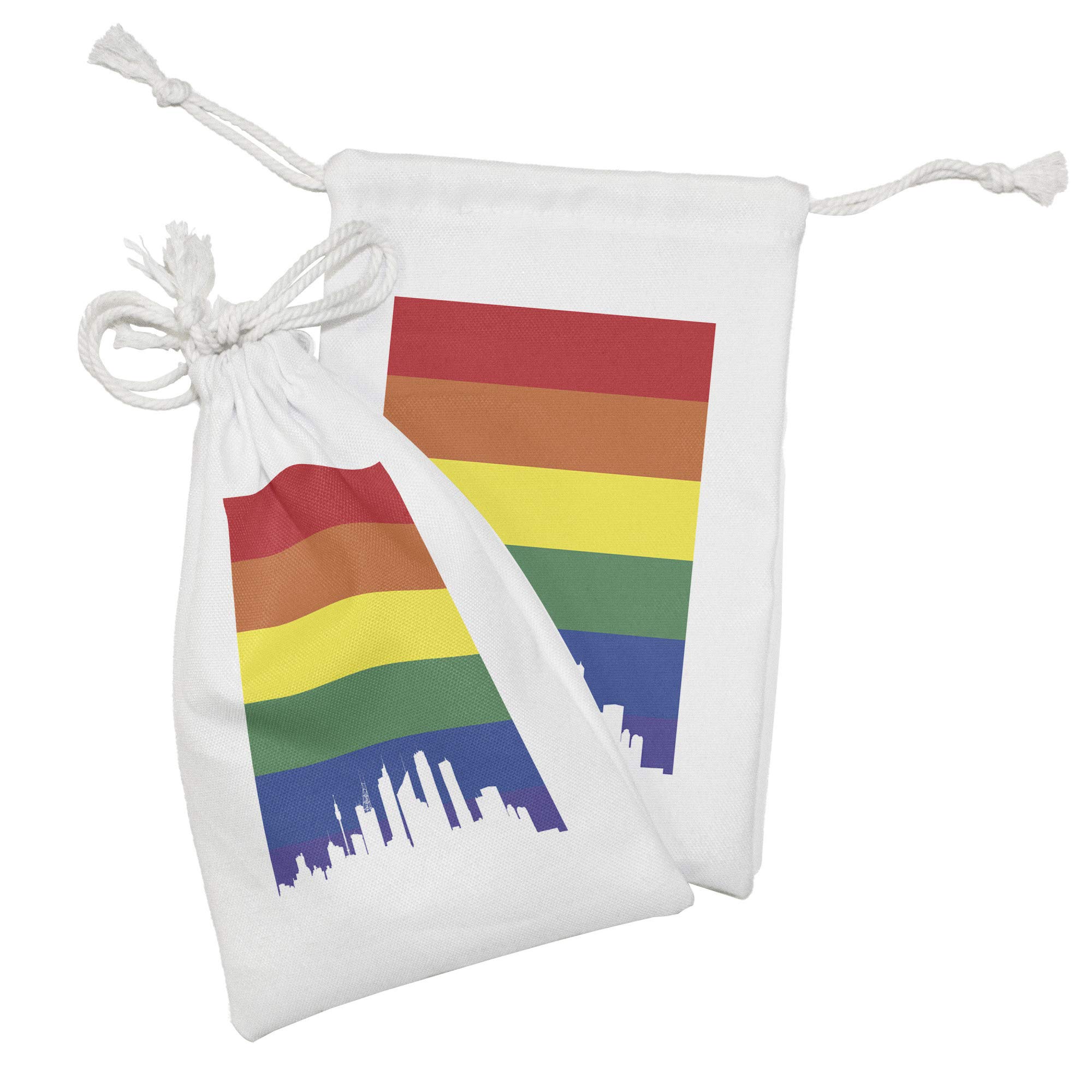 Ambesonne Pride Fabric Pouch Set of 2 - Rainbow Flag Sydney Skyline Drawstring Bags for Toiletries, Makeup & Travel Essentials (9