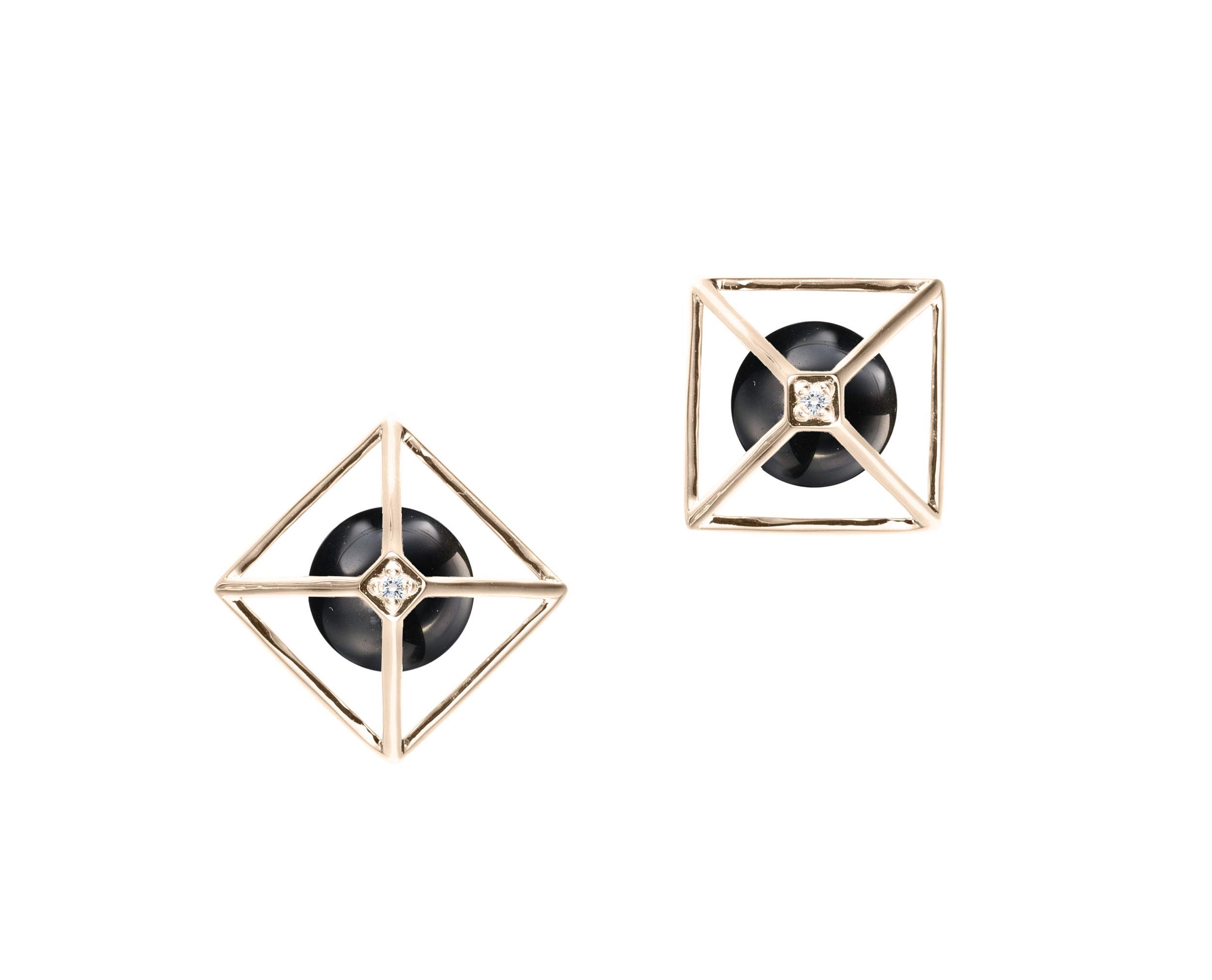 Majade Black Tourmaline Earrings - 14K Yellow Gold Handmade Geometric Pyramid Stud Earrings with Diamond Accents | Perfect for Gift Giving, Weddings & Everyday Elegance