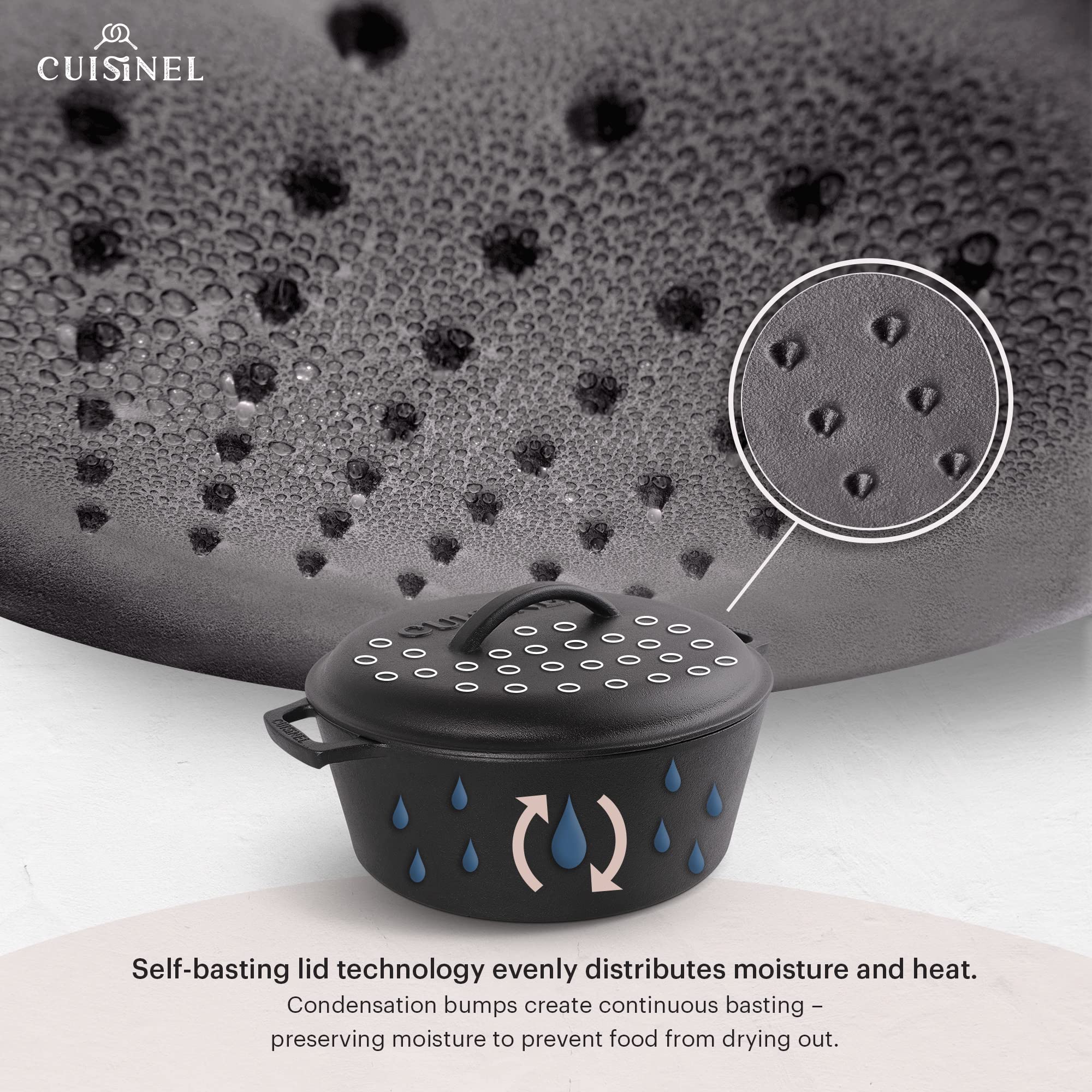 Cuisinel 7-Quart Cast Iron Dutch Oven with Lid - Pre-Seasoned Deep Pot for Baking Bread, Soups, Stews & Frying - Includes Pan Scraper & Handle Covers - Perfect for Indoor Cooking, Outdoor Camping, BBQ & Fire Pit Use - Heavy Duty Kitchen & Camping Cookware