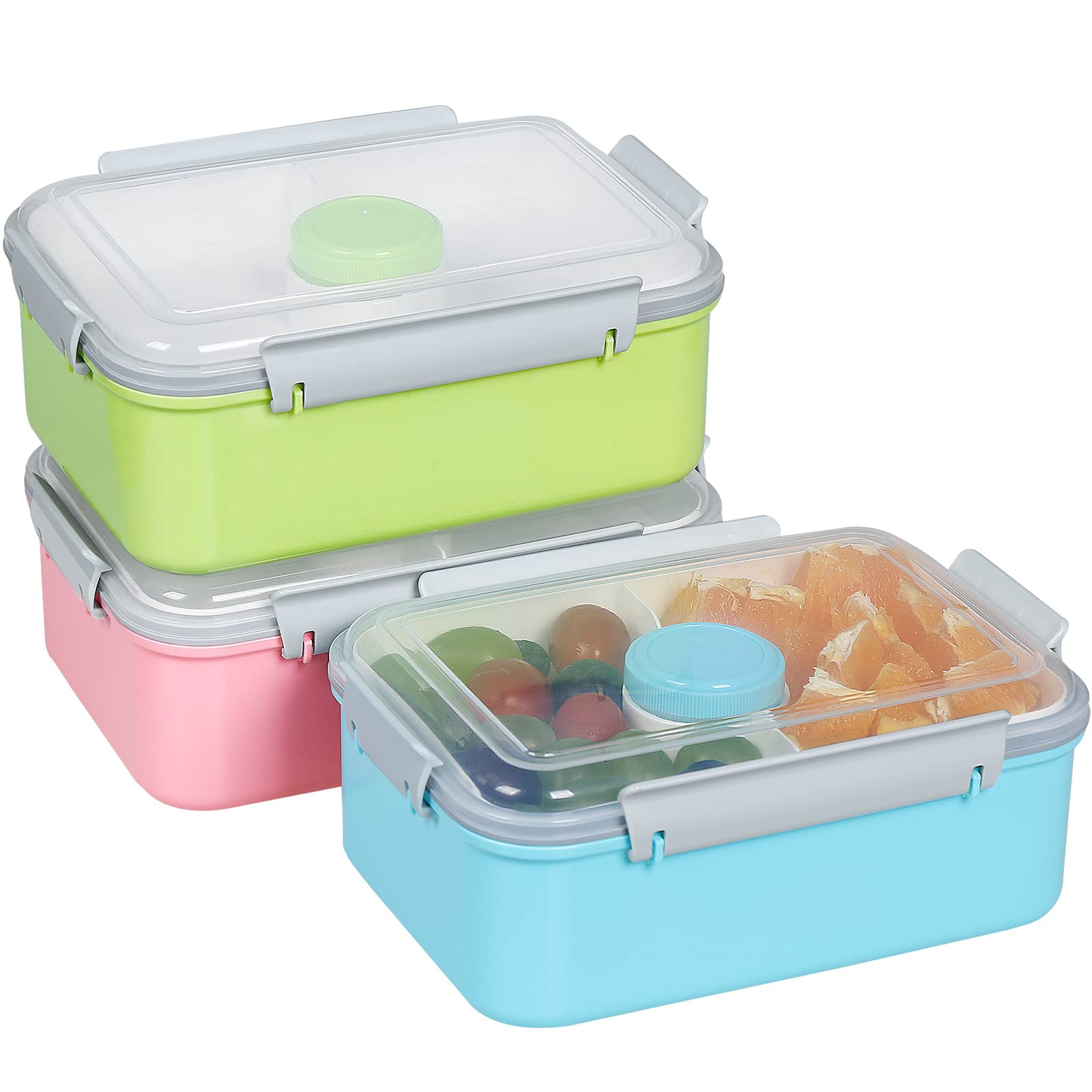 3 Pack 47oz Bento Box with Lids - Reusable Microwave Safe Salad & Meal Prep Containers for Kids & Adults | Includes Removable Tray & Dressing Pots | Perfect for Office Lunch, Picnics & Healthy Eating On-The-Go