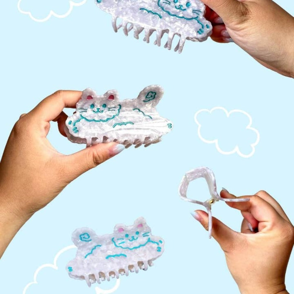 Cloud Cat Cellulose Hair Claw Clip - Strong Hold Hair Clips for Women, Natural Material Hair Accessories for Ponytail, Bun & Updo Hairstyles - Perfect for Work, Gym & Everyday Use
