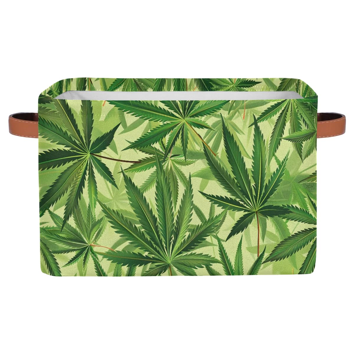 Large Cannabis Leaf Storage Baskets - 2 Pack Fabric Closet Organizers with Handles, Decorative Collapsible Shelving Bins for Home Organization | Perfect for Storing Clothes, Toys & Bedroom Essentials