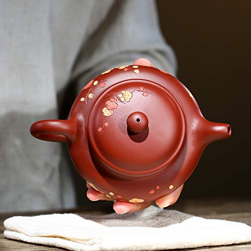 Premium Yixing Zisha Teapot 8.8oz - Handmade Purple Clay Chinese Kung Fu Tea Maker with Built-in Filter (Fanggu Style) - Perfect for Gongfu Tea Ceremony, Home Brewing & Gift Giving