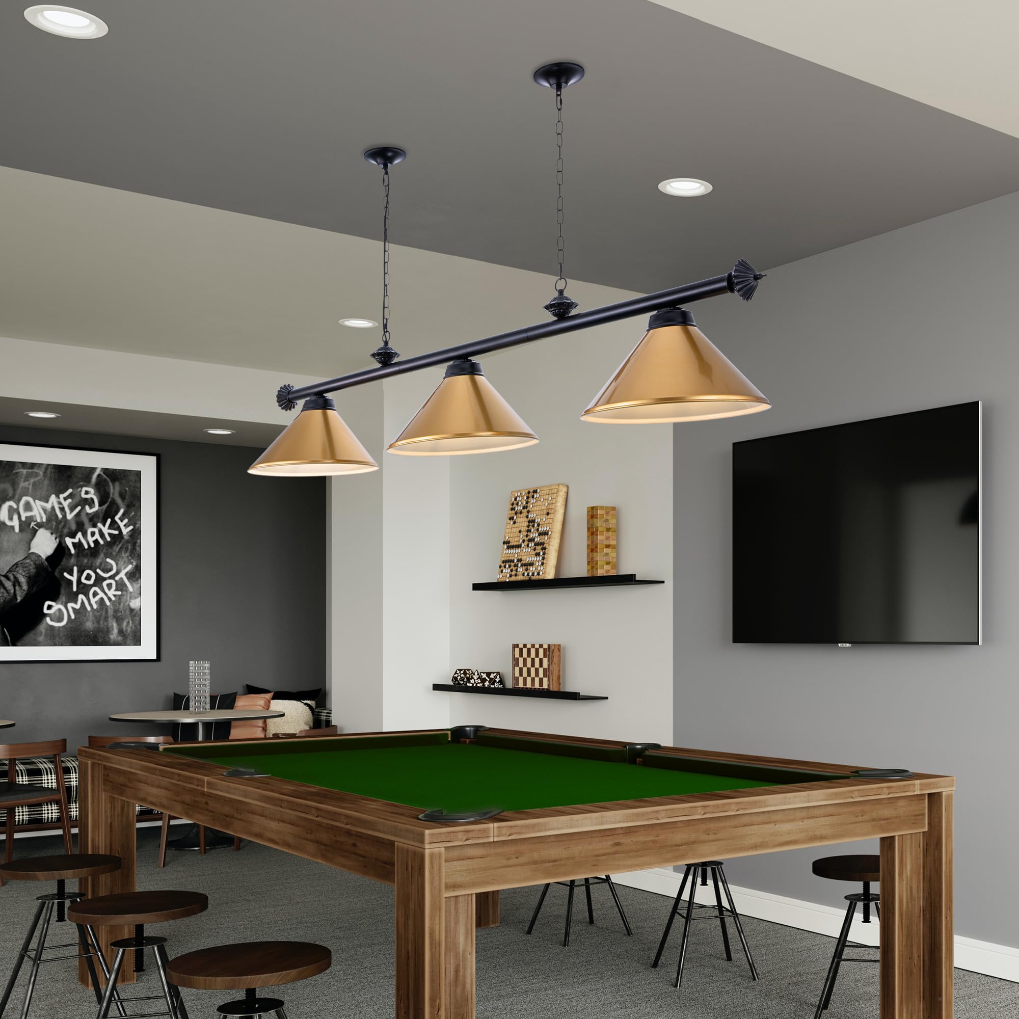 Wellmet 3-Light Billiard Table Lamp - Modern Metal Shade Hanging Light Fixture for 7' & 8' Pool Tables - Perfect for Game Rooms, Man Caves & Kitchen Islands (Ideal for Late-Night Games & Stylish Home Decor)
