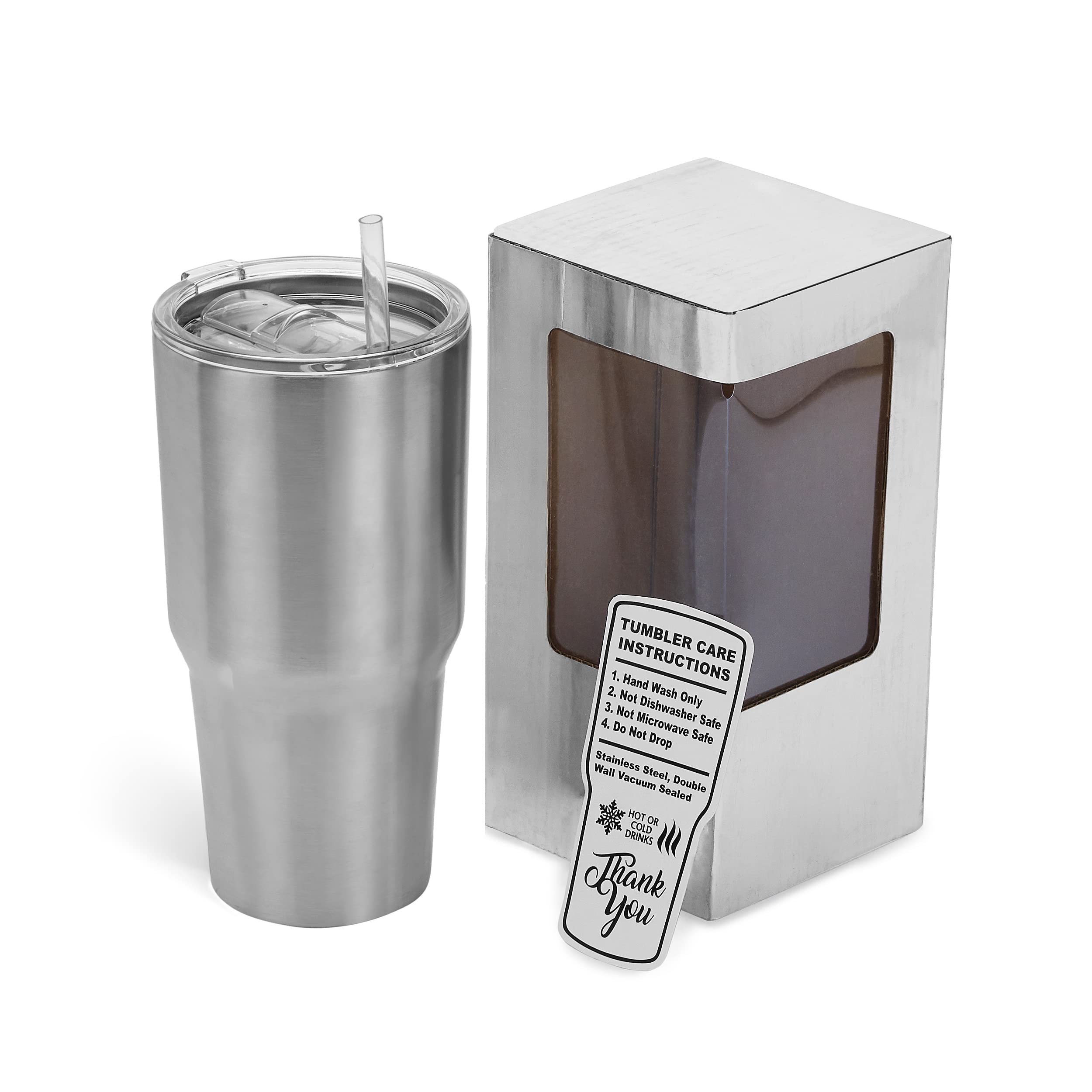Makerflo Silver 30 oz Curve Stainless Steel Tumbler with Lid & Straw - Bulk Pack of 25 - DIY Customizable for Epoxy, UV DTF, Vinyl & Laser Engraving - Perfect for Gifts, Promotions & Personalized Drinkware (Not for Sublimation)