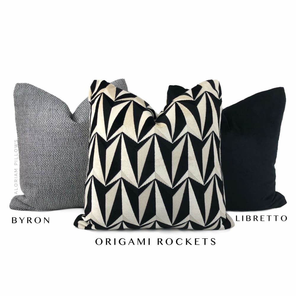 Origami Rockets Black Cream Geometric Velvet Pillow Cover - Modern Home Decor for Living Room, Bedroom & Sofa