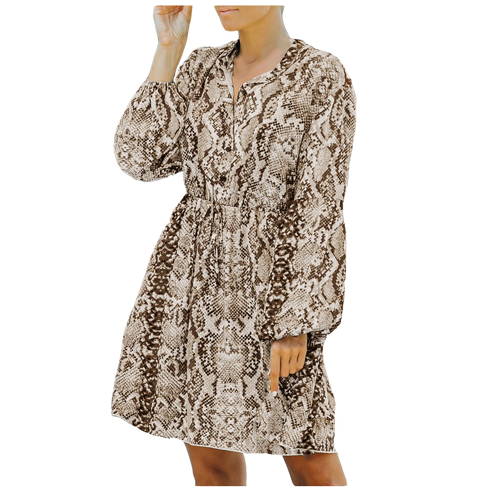 Women's Sexy Snake Print Floral Button Down Shirt Dress - Long Sleeve Swing Dress for Holiday Party, Club Night & Cocktail Events | Office to Evening Wear