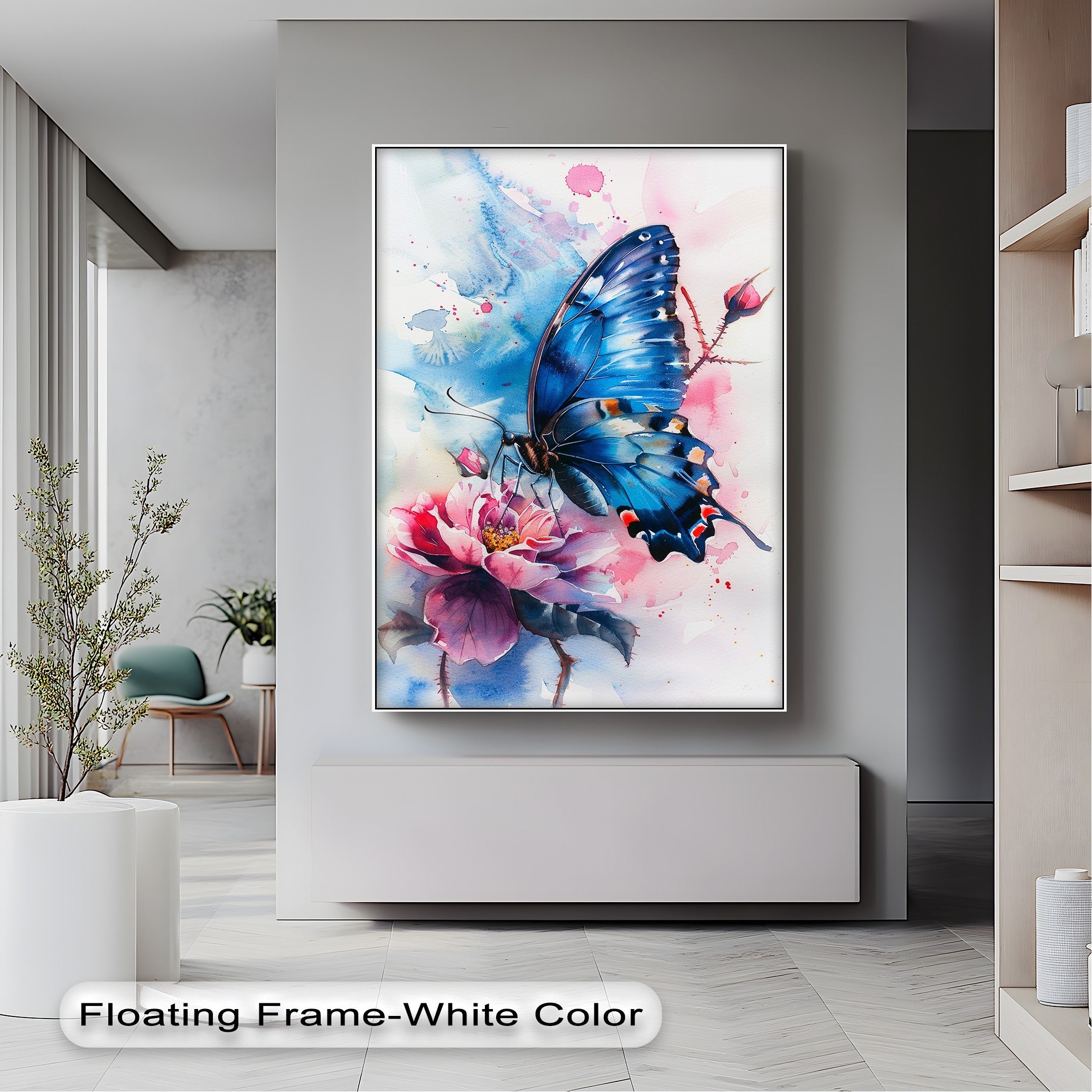 Blue Grace – Butterfly on Bloom Animal Canvas Print Wall Art – Perfect for Living Room, Bedroom & Office Decor