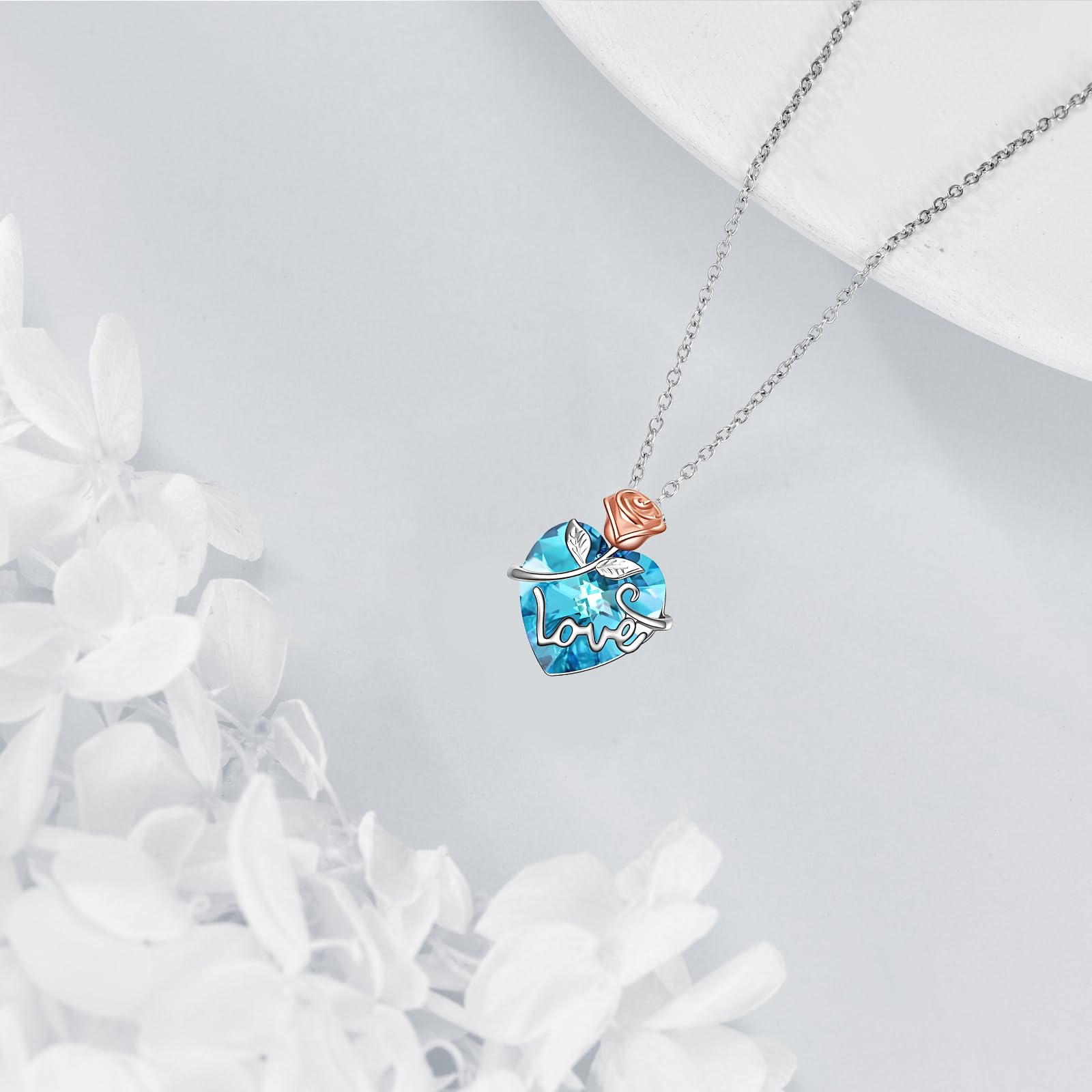 AOBOCO Sterling Silver Rose Flower Crystal Pendant Necklace for Women - Romantic Love Jewelry Gift for Anniversary, Valentine's Day & Birthday (Perfect for Date Night & Special Occasions)