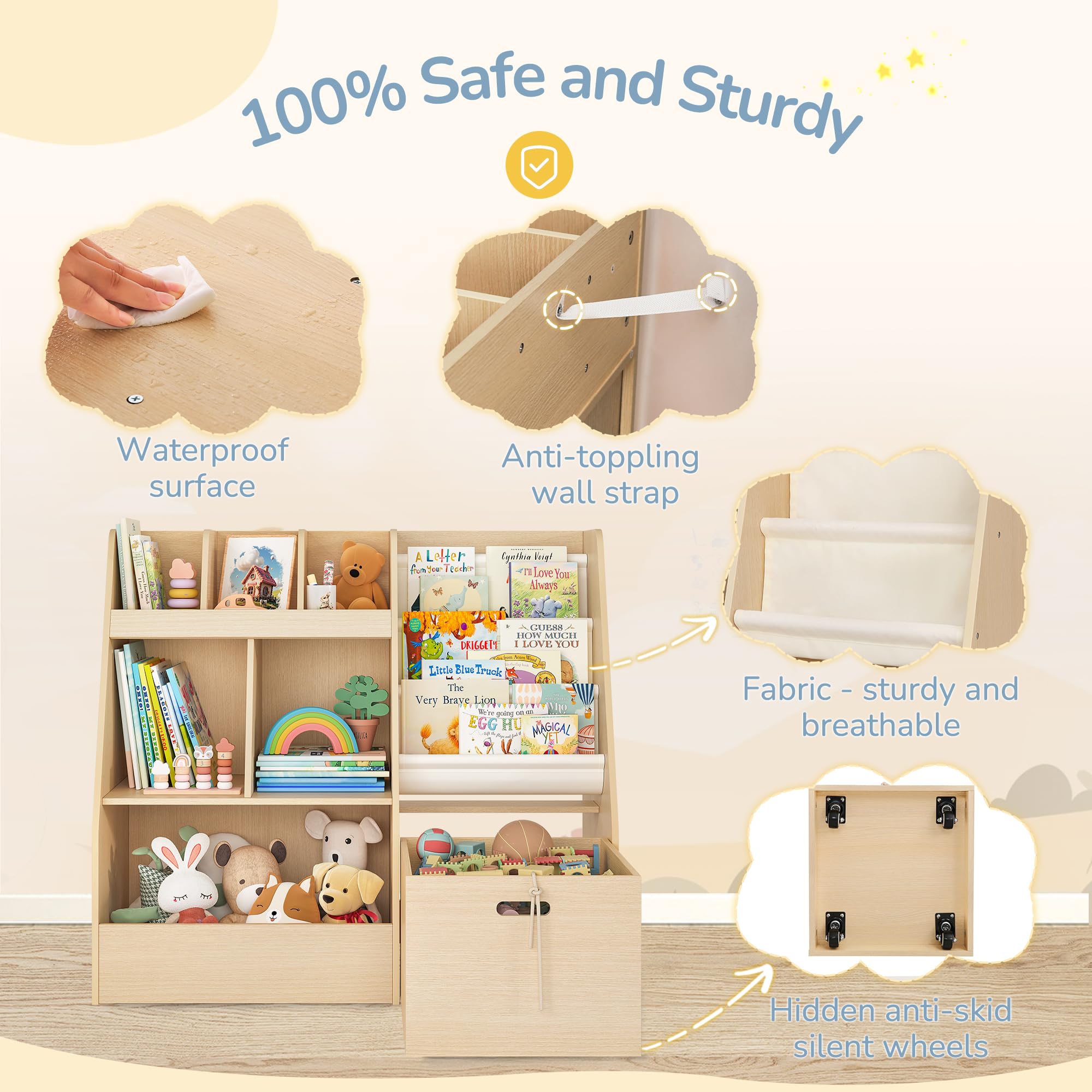 4 in 1 Kids Bookshelf and Toy Storage Organizer - 3-Tier Toy Organizer with Removable Bins, Toddler Book Shelf with Storage Cubbies for Nursery & Playroom - Perfect for Organizing Books, Toys & Learning Supplies in Kids Bedroom, Daycare or Classroom