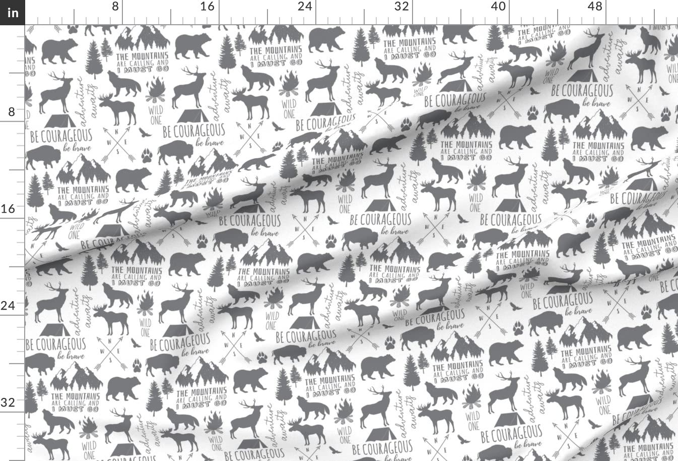 Wild Woodland Gray White Deer Forest Buffalo Gender Neutral Moose Printed Minky Fabric by The Yard - Soft Plush Fabric for Sewing Baby Blankets, Quilt Backing & DIY Projects - Perfect for Nursery Decor, Home Decor & Crafting