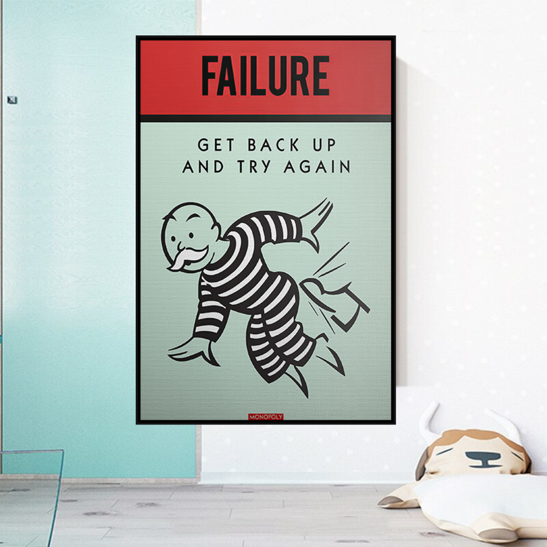 Monopoly 'Try Again' Motivational Canvas Wall Art - Perfect for Home, Office & Game Room Decor