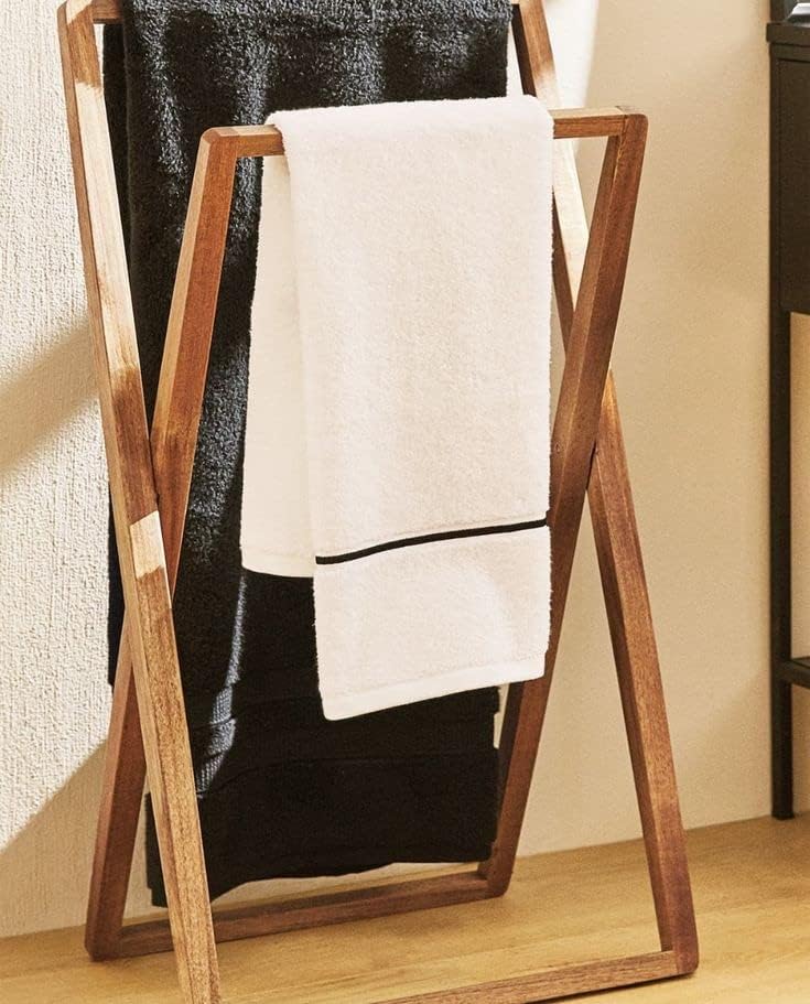 Premium Wooden Freestanding Multi-Tier Towel Rack Stand with Shelf - Bathroom, Bedroom, Gym & Kitchen Towel Holder - Space-Saving Ladder Design for Hand Towels, Blankets & Robes