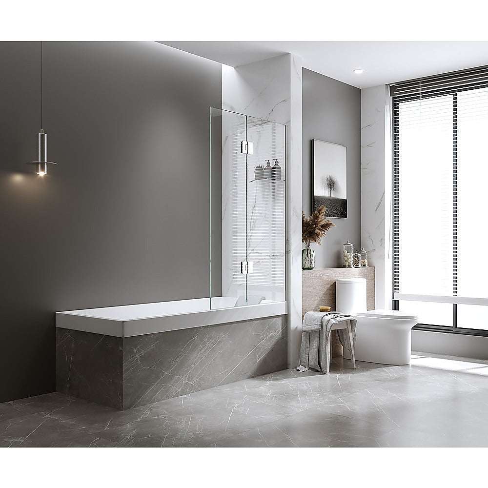 100cm Frameless Glass Bath Screen with Channel & Brass Hinges in Gold - Waterproof Shower Enclosure for Modern Bathrooms, Spa & Luxury Home Decor