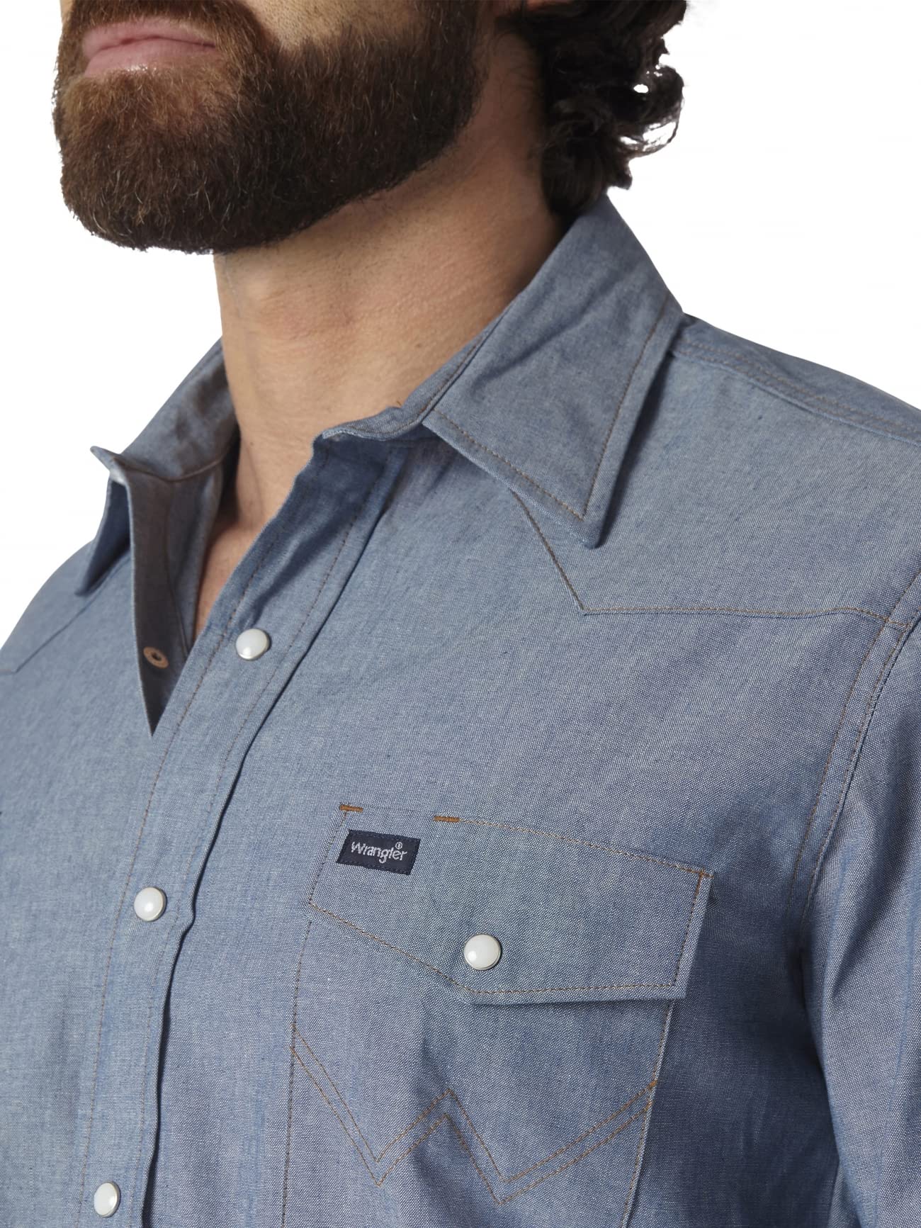 Wrangler Men's Western Long Sleeve Work Shirt - Durable Cotton Button-Up for Ranch, Farm & Outdoor Work - Casual Cowboy Style Shirt for Rodeo, Riding & Country Wear