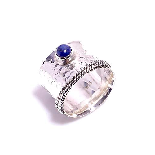 Handmade Lapis Lazuli Spinner Ring - 925 Sterling Silver Meditation Ring for Women, Birthstone Jewelry, Hammered Wedding Gift | Stress Relief, Yoga Accessory, Mindful Gift Idea