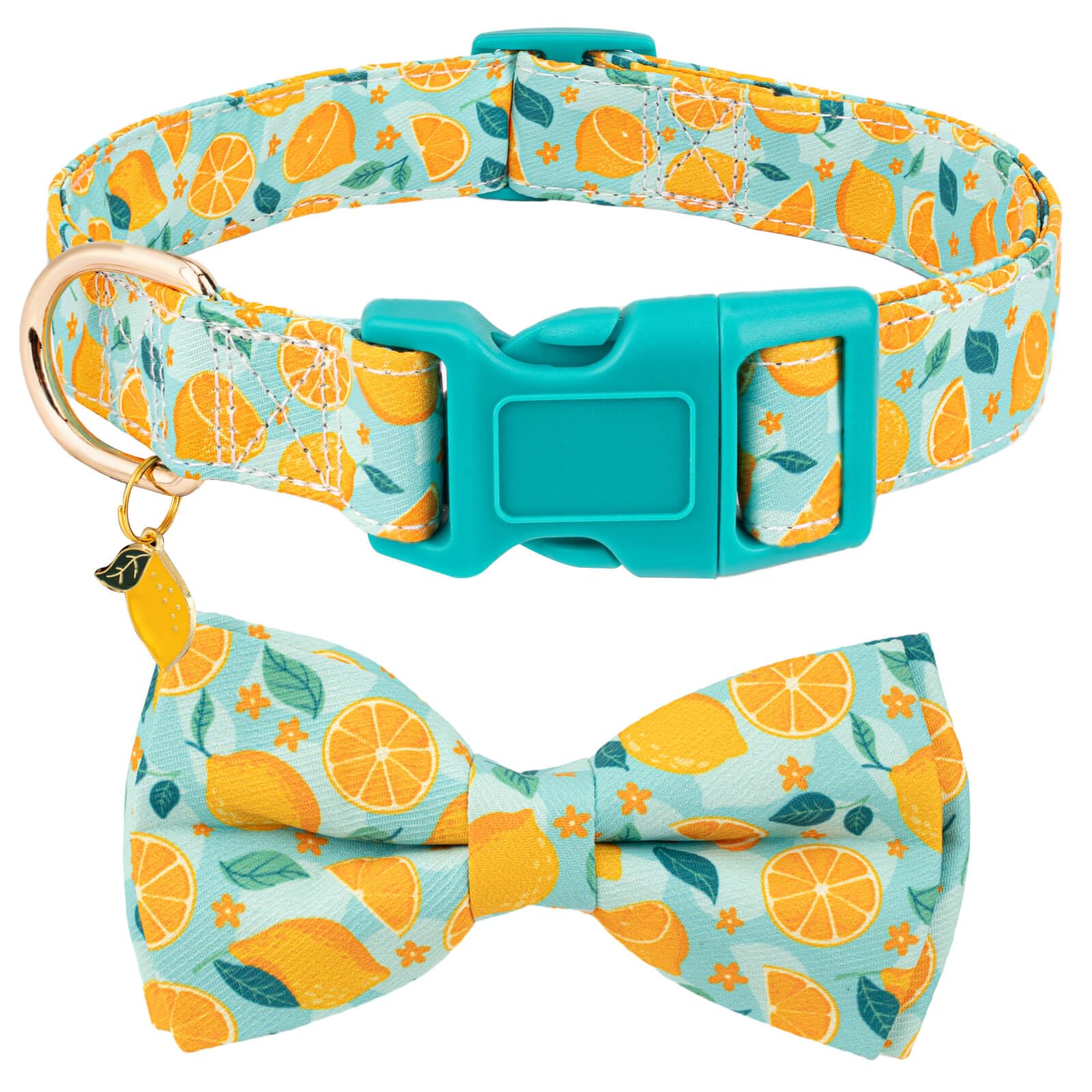 Stylish Adjustable Dog Collar with Bow Tie - Soft Cotton Pet Collar for Small Medium Large Dogs - Durable Lemon Pattern Puppy Collar for Male & Female Pets - Perfect for Daily Walks, Grooming & Special Occasions (Size S, Yellow)