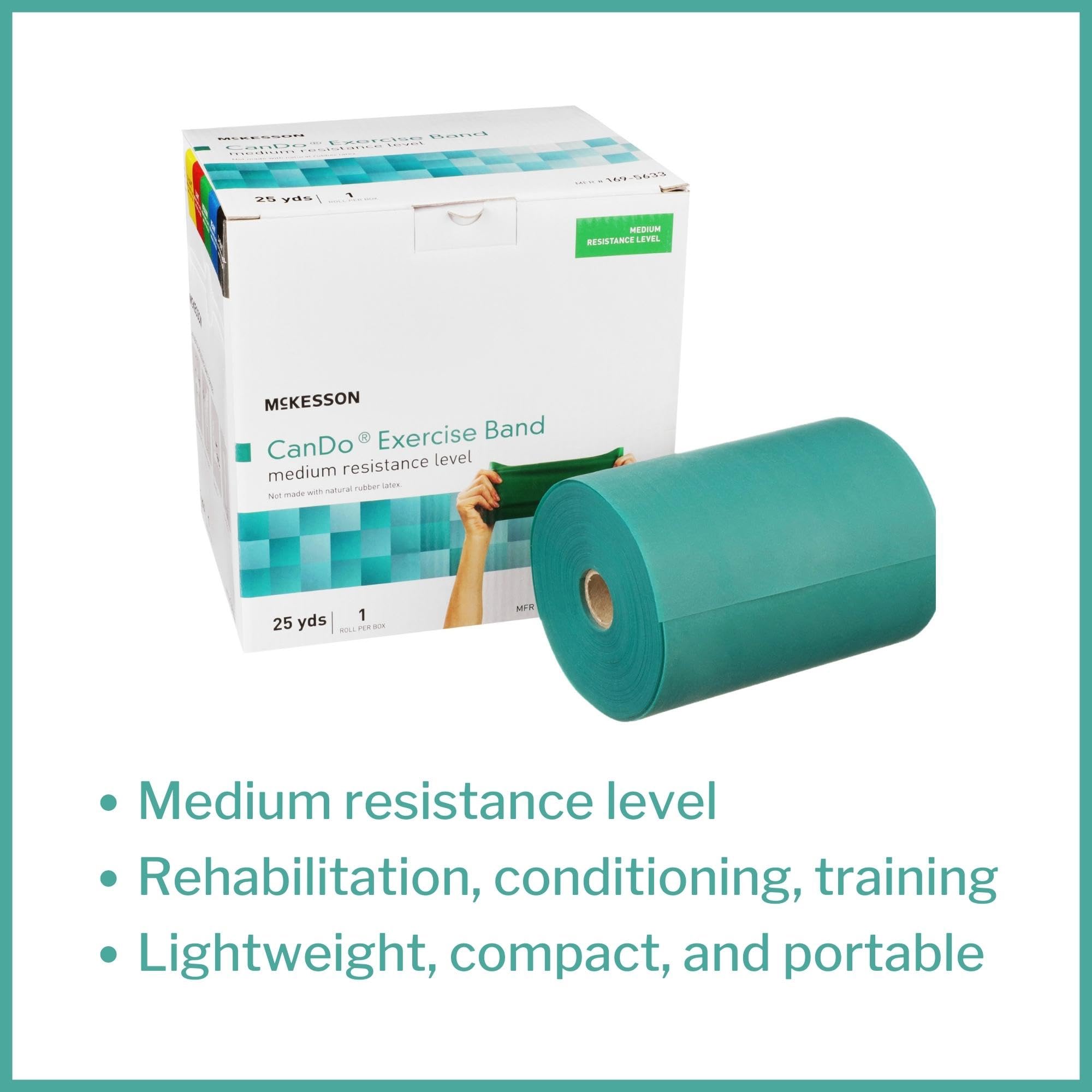 McKesson Can Do Exercise Resistance Band - Medium Resistance Workout Bands for Physical Therapy, Home Gym & Fitness Training - Green, 5 in x 25 yd (1 Count) - Perfect for Strength Training, Yoga & Rehabilitation Exercises