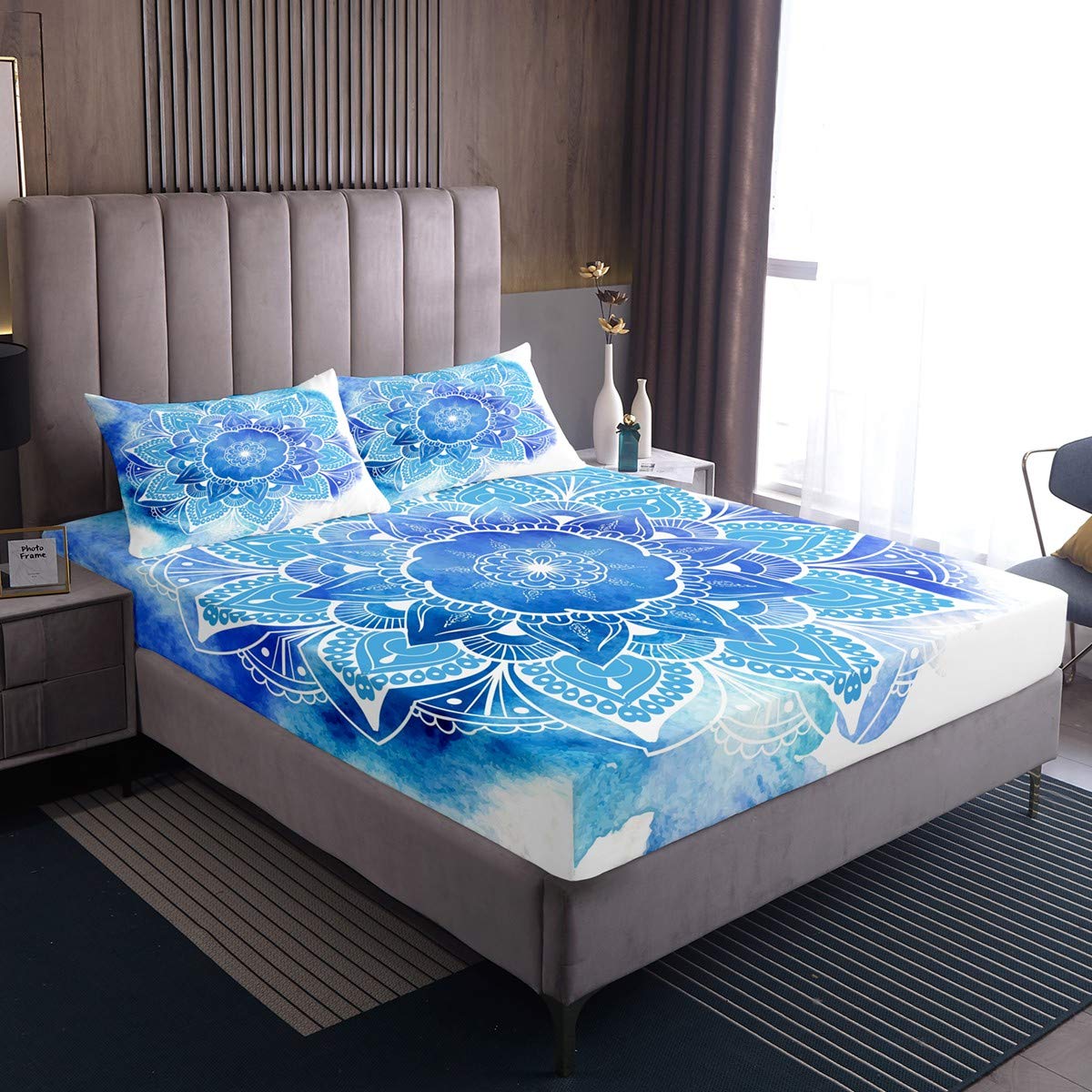 Mandala Elegant Ethnic Twin Fitted Sheet Set - Mint Green & Blue Ultra Soft Bedding for Kids & Adults - 2PC Warm Bed Sheets & Covers for Bedroom Decor | Perfect for Guest Rooms, Dorms & Cozy Home Styling