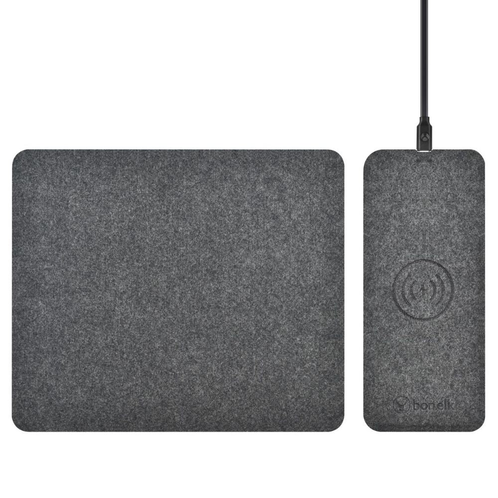 Bonelk Qi Wireless Charging Mouse Pad - Split Design, Non-Slip Surface, Fast Charging for Office & Gaming (Grey) | Perfect for Workstations & Home Desks