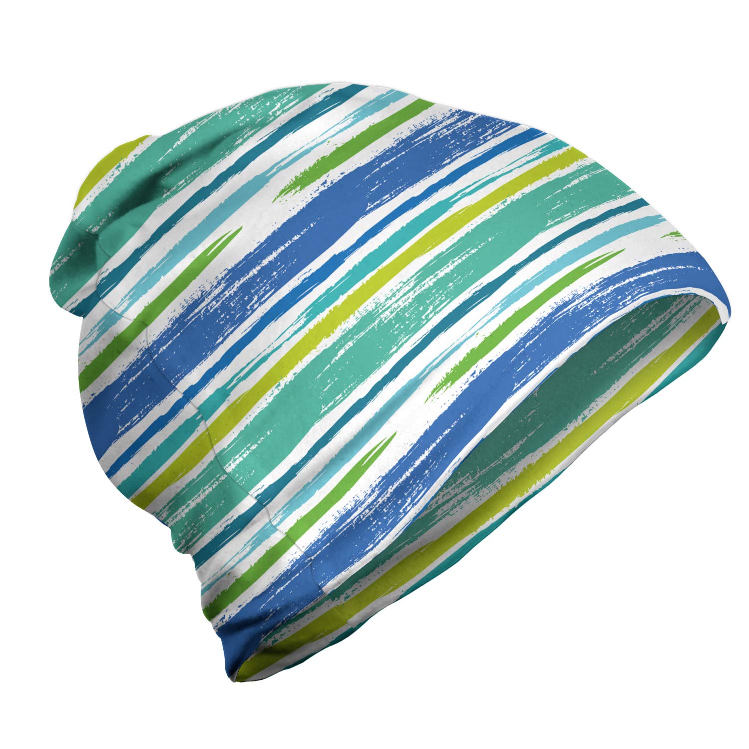 Ambesonne Unisex Winter Beanie - Soft Brushed Lines Art Design, Warm Knit Hat for Men & Women, White & Multicolor - Perfect for Hiking, Skiing, and Outdoor Winter Activities