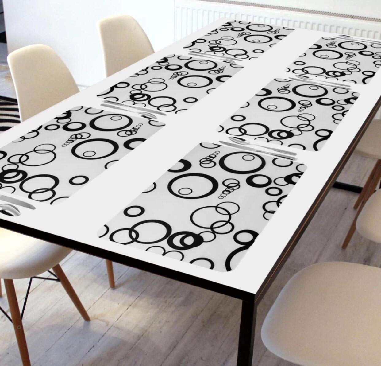 Groki PVC Printed Placemats Set of 6 - 17x11 Inch Stain Resistant & Easy Clean Table Mats for Dining - Black & White Design | Perfect for Everyday Meals, Dinner Parties & Home Decor