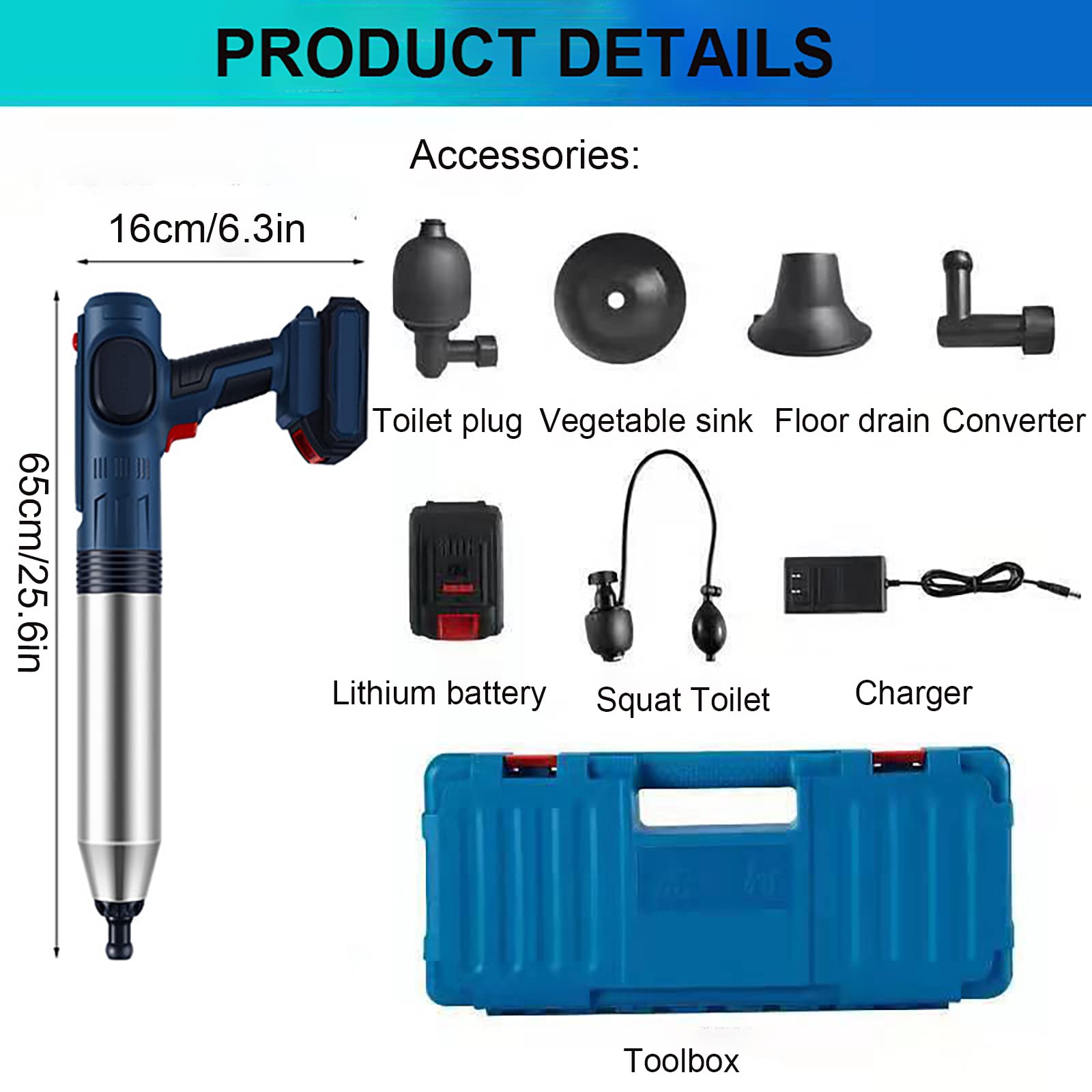 SRHIMEOS Electric Toilet Plunger - High Pressure Air Drain Clog Remover for Toilets, Sinks, Kitchen & Floor Drains - Effectively Eliminates Blockages & Grease - Perfect for Home, RV & Commercial Use