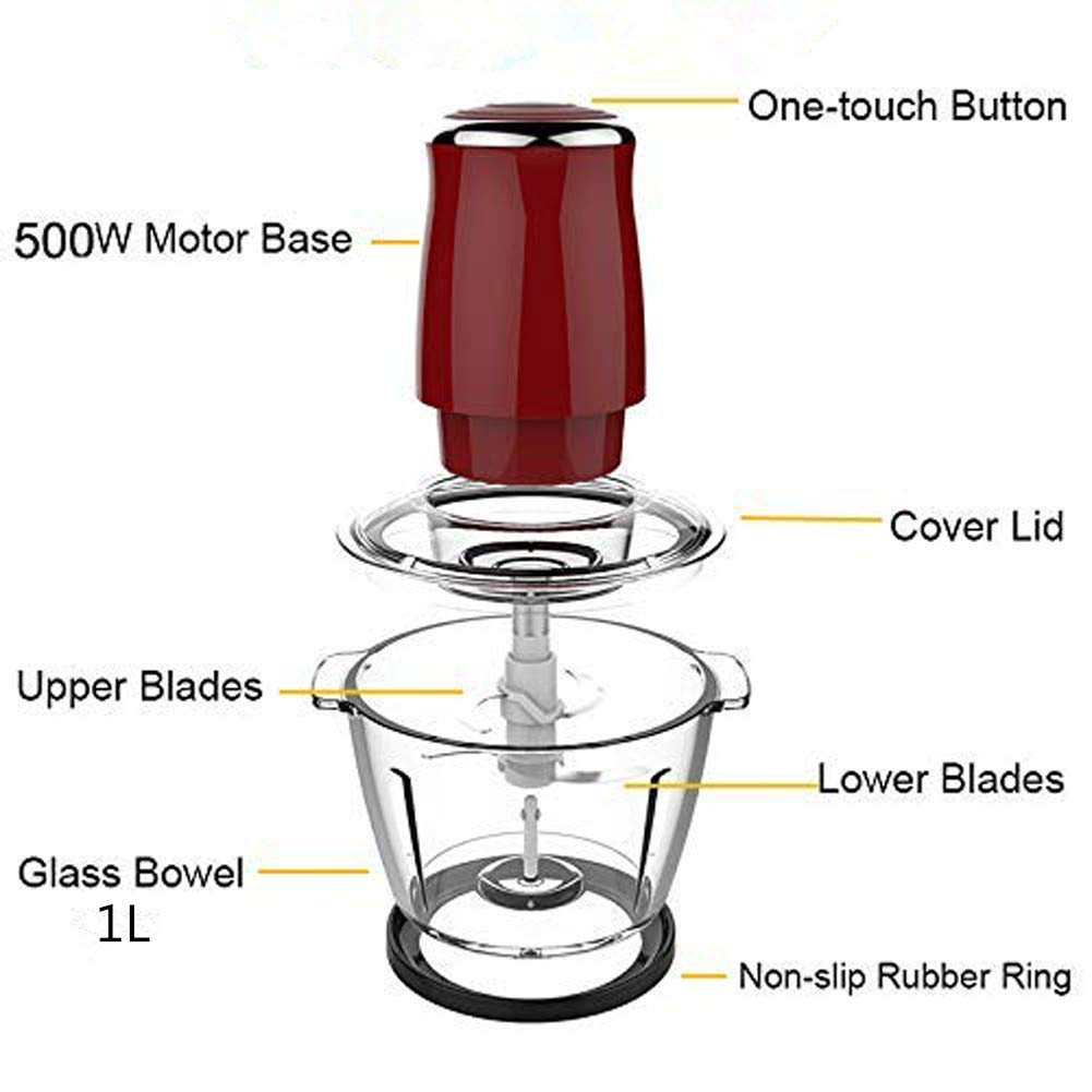 500W Electric Meat Grinder with 1L Glass Bowl - Powerful Mincer, Blender & Food Chopper for Meat, Vegetables & Fruits - 4 Sharp Stainless Steel Blades - Perfect for Home Kitchen, BBQ, Sausage Making & Meal Prep
