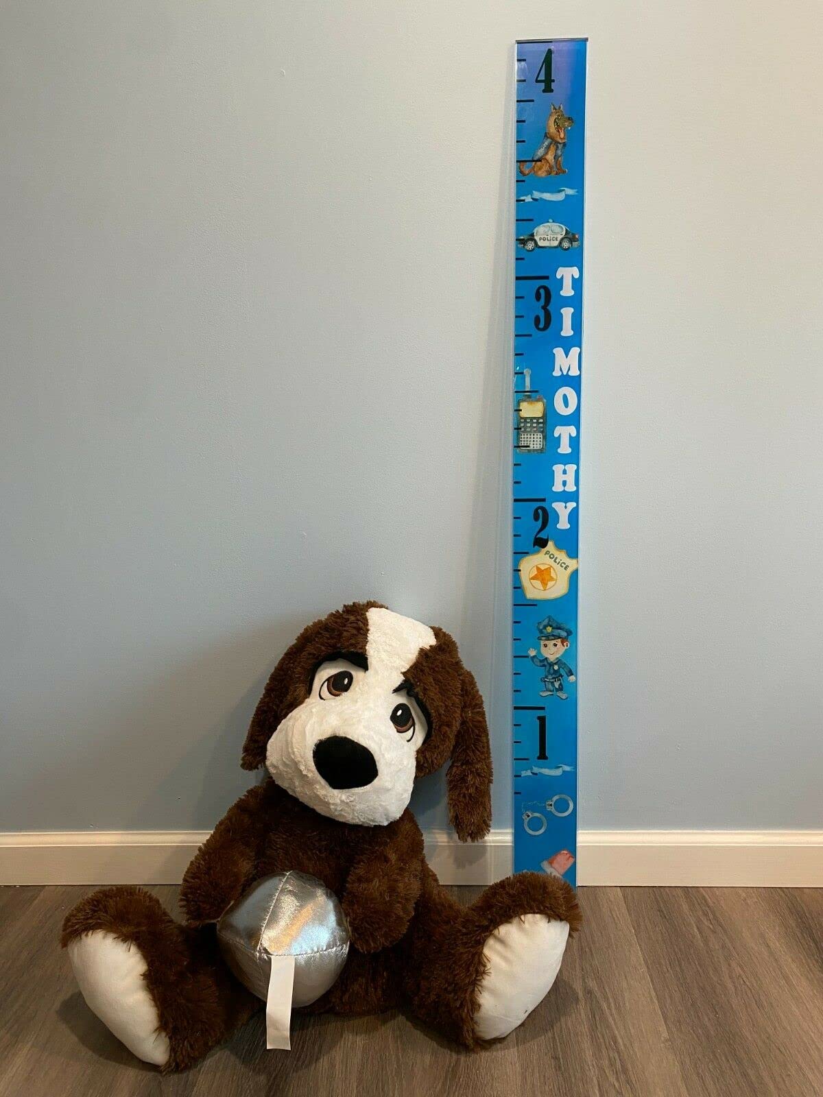 Custom Personalized Acrylic Height Growth Ruler - Police & Car Badge Design Wall Decor for Kids Room | Track Your Child's Growth Over Years | Perfect for Nurseries, Bedrooms & Gift Giving
