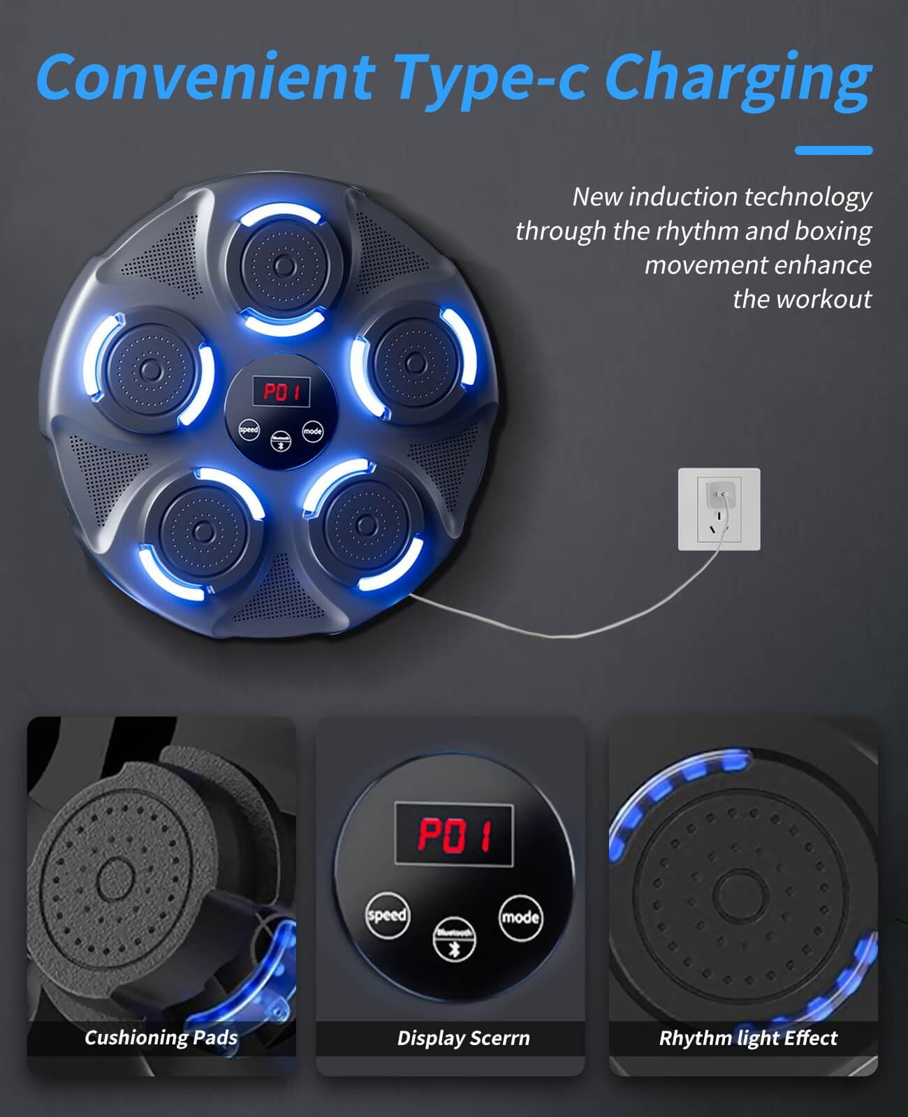 Music Boxing Machine for Adults - Wall Mounted Boxing Equipment with Gloves for Home, Gym & Indoor Workouts | Perfect for Cardio Training, Stress Relief & Fitness Routines