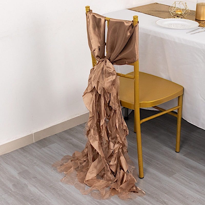 5 Pack Curly Willow Chiffon Satin Chair Sashes - Elegant Wedding Decor, Bridal Shower & Party Chair Ribbons for Banquet, Reception, and Special Events