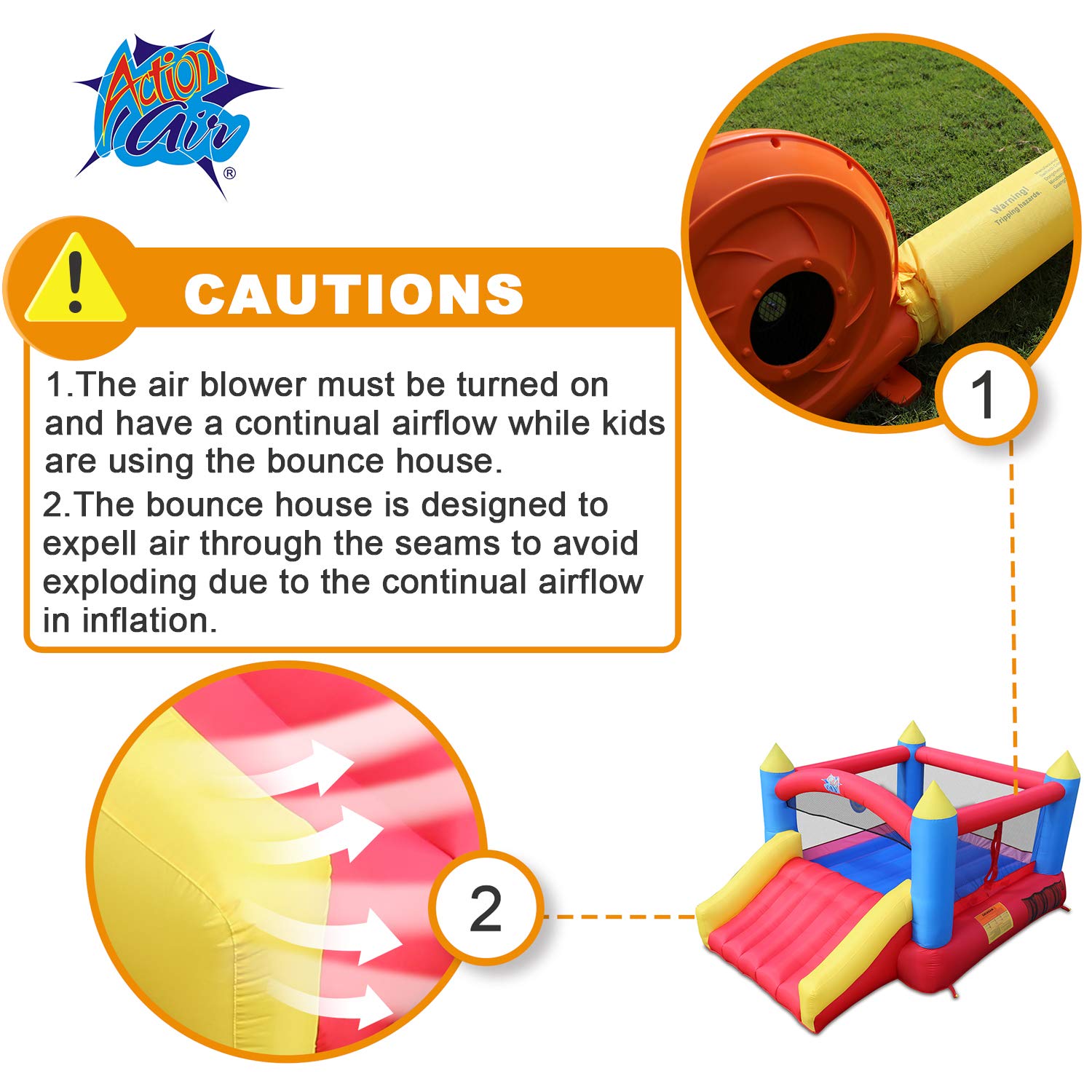 **Action Air Bounce House - Inflatable Bouncer with Air Blower, Kids Jumping Castle with Slide, Durable Extra-Thick Material for Backyard, Birthday Parties & Outdoor Play**    (Note: 