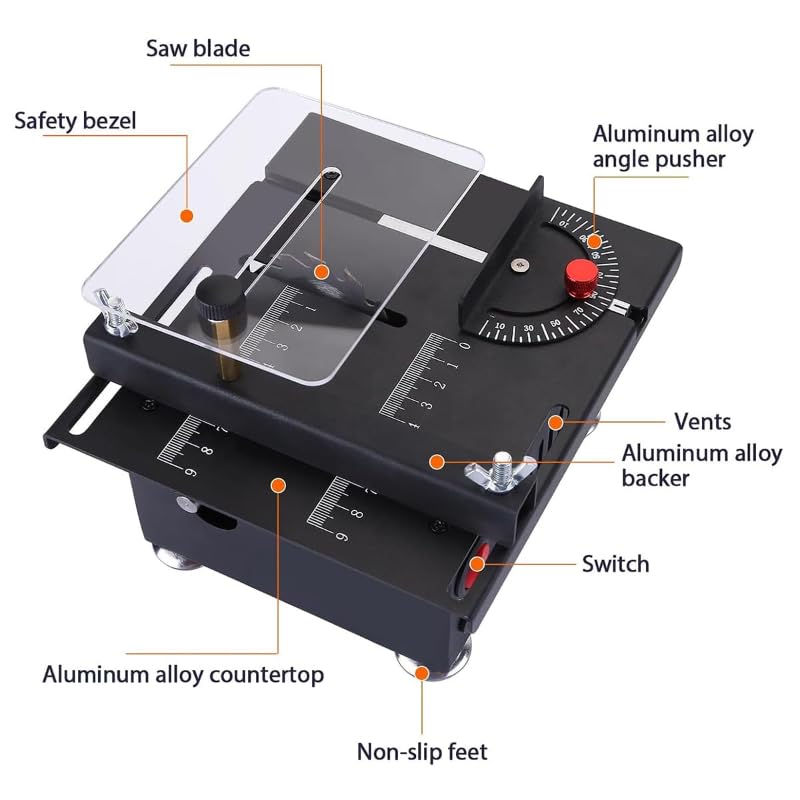 Mini Table Saw for Woodworking - Portable Adjustable Multi-Function Cutting, Sanding, Engraving & Drilling All-in-One Craft Machine | Perfect for DIY Projects, Home Workshops & Small Wood Crafts (Rising & Falling Style)