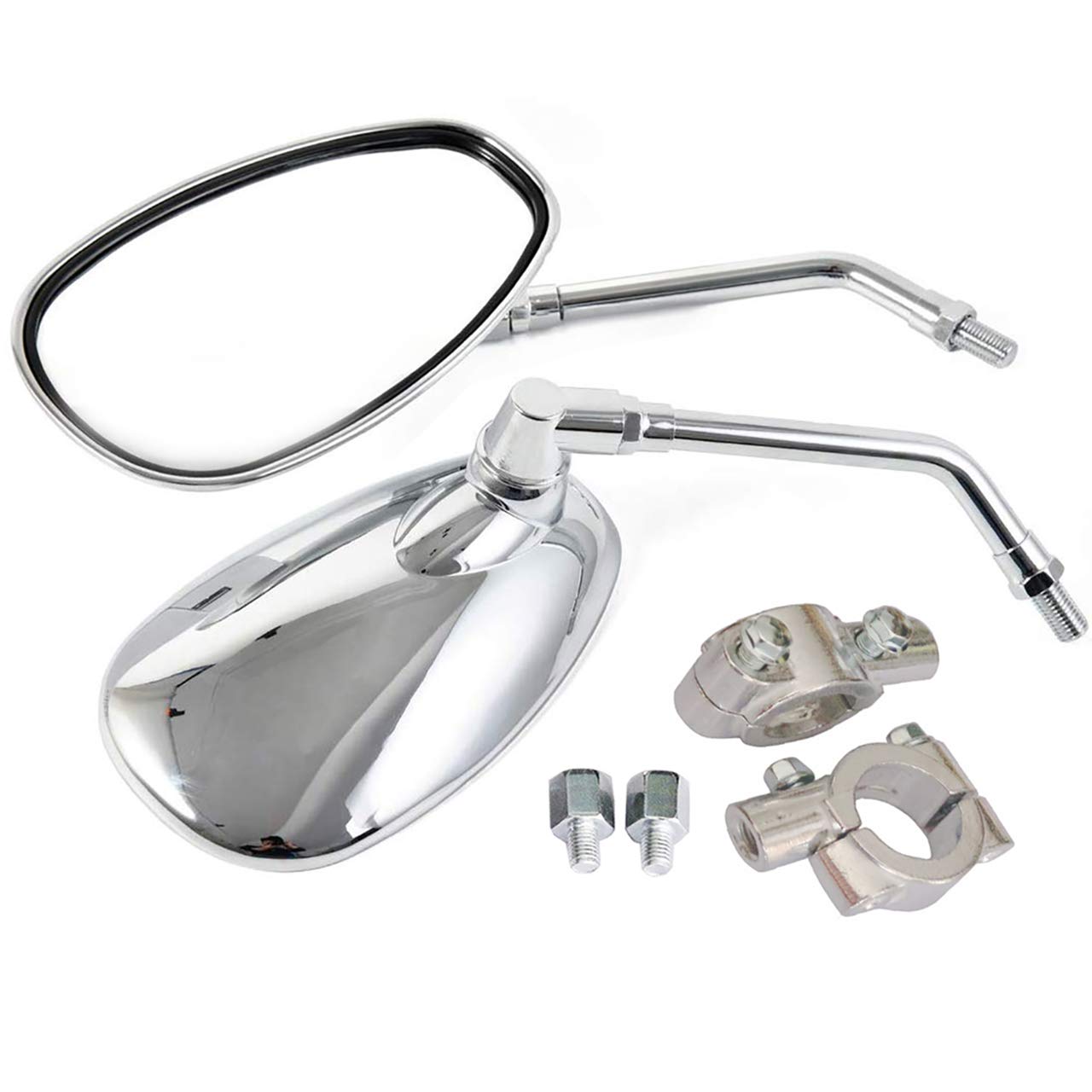 Universal Chrome Oval Motorcycle Rearview Side Mirrors - 10mm & 7/8