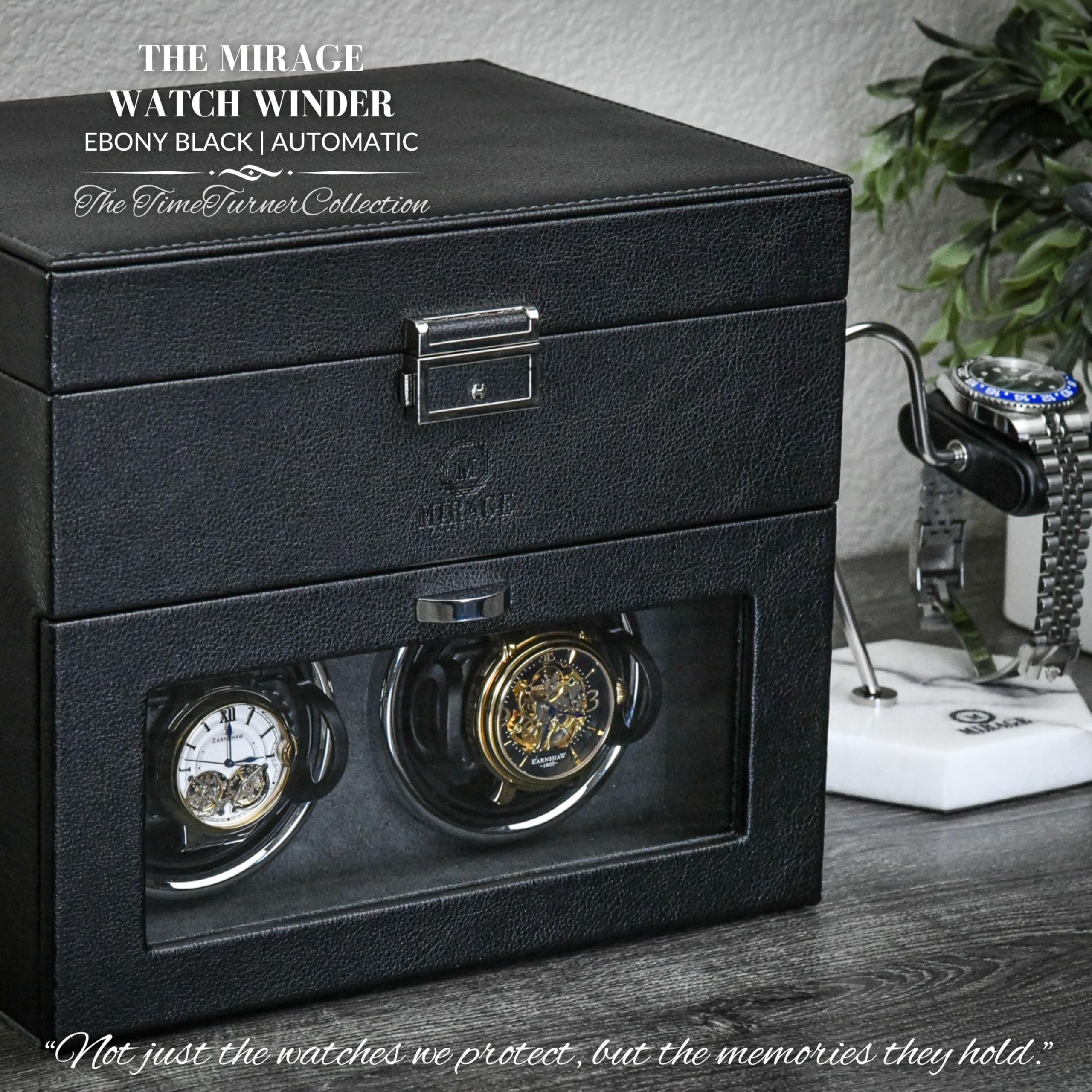 Premium Automatic Watch Winder Box with LED Lights & 8 Watch Storage - Swiss-Motif Ebony Black Design (US Brand) - Perfect for Watch Collectors & Luxury Timepiece Display at Home/Office