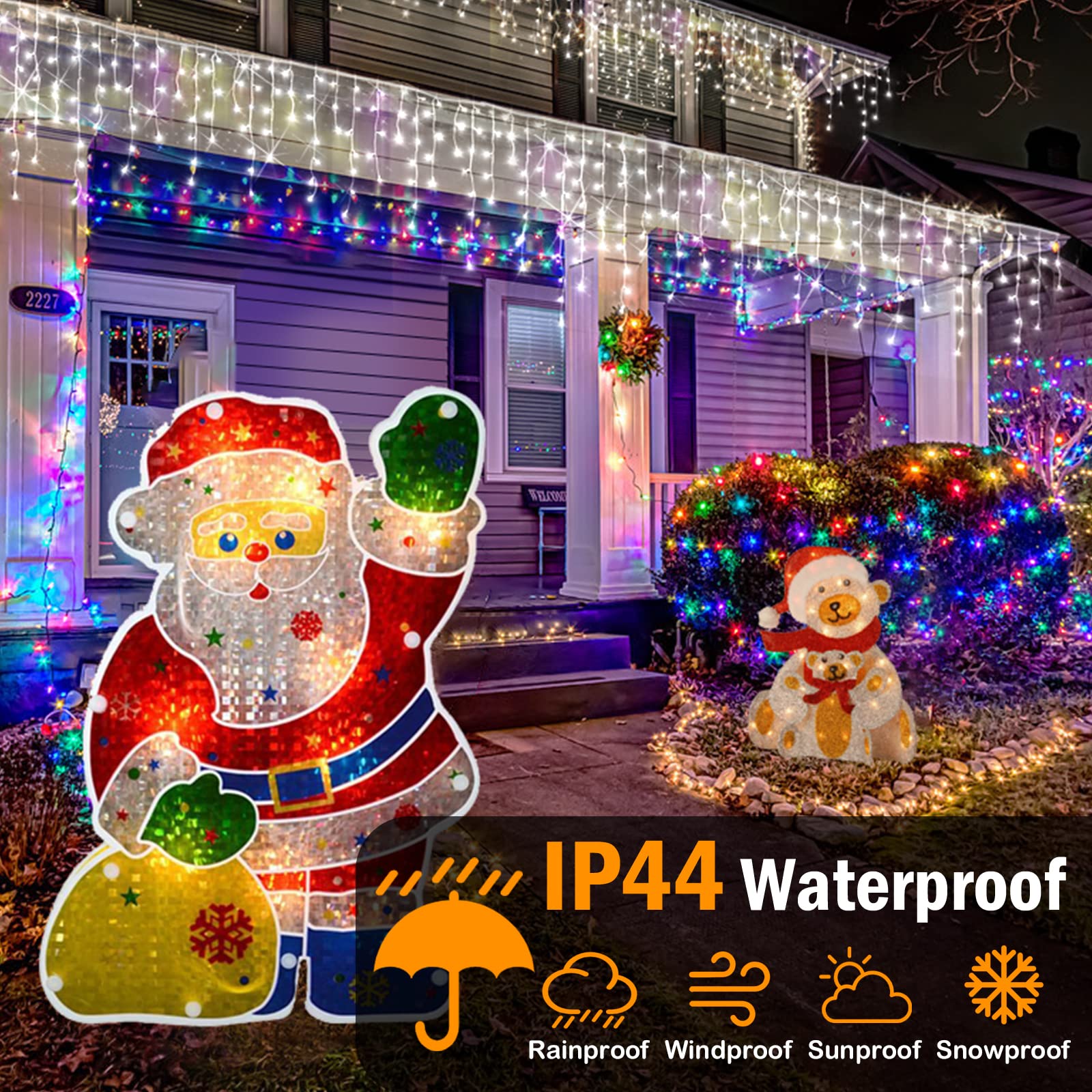 400 LED 33FT Outdoor Christmas Icicle Lights - 8 Lighting Modes, 75 Drops Waterproof Fairy String Lights for Xmas Tree, Yard, Garden, Party & Home Decoration | Perfect for Holiday, Wedding, Halloween and Winter Decor