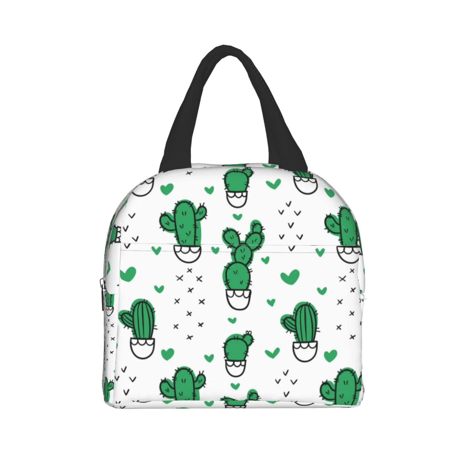 **Insulated Cactus & Hearts Lunch Bag - Reusable & Portable Meal Container for Work, Travel, Picnic - Perfect for Men & Women**