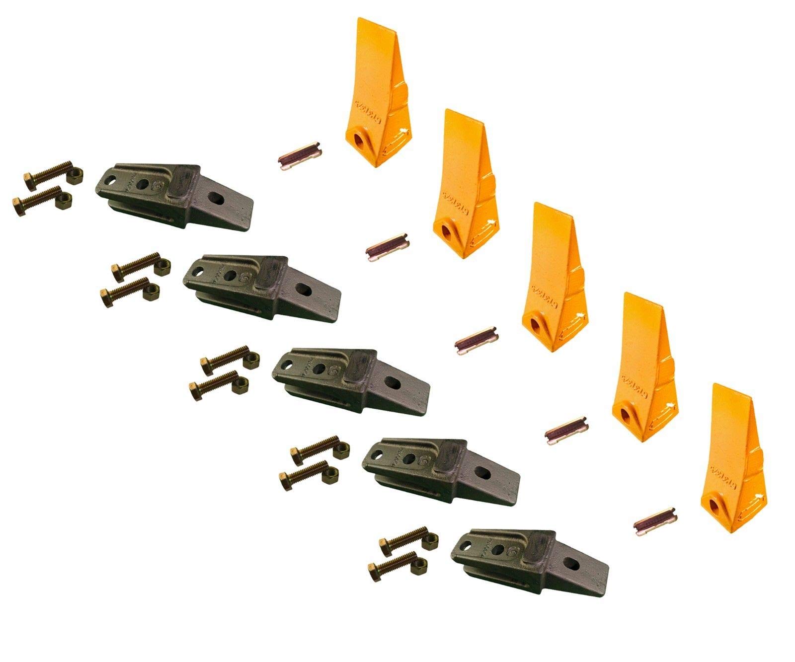 Bobcat Style Mini Excavator Bucket Shanks, Teeth, Pins & Hardware Kit - Heavy Duty Bolt-On Attachment for Skid Steer Loaders - Perfect for Digging, Trenching & Landscaping Projects
