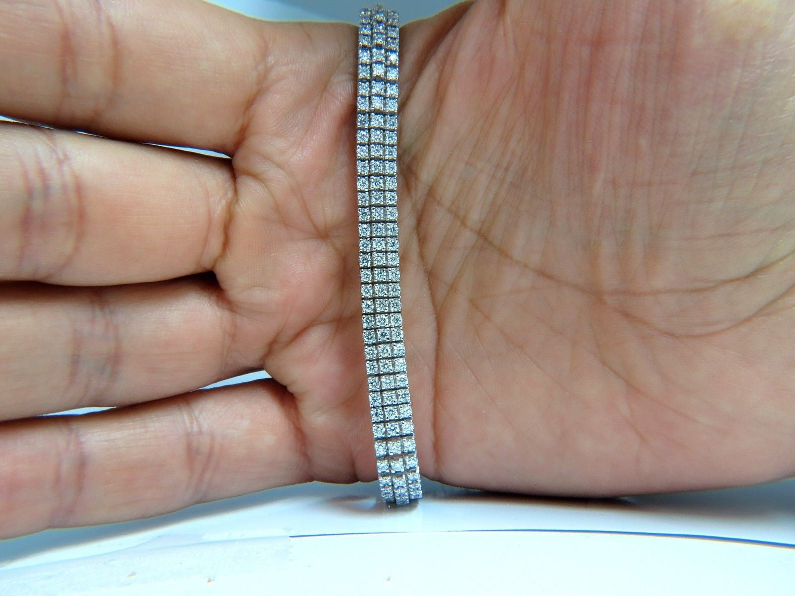 5.50ct Natural Round Brilliant Diamond Tennis Bracelet in 14K White Gold - Elegant Three Row Design for Women, Perfect for Weddings, Anniversaries & Special Occasions