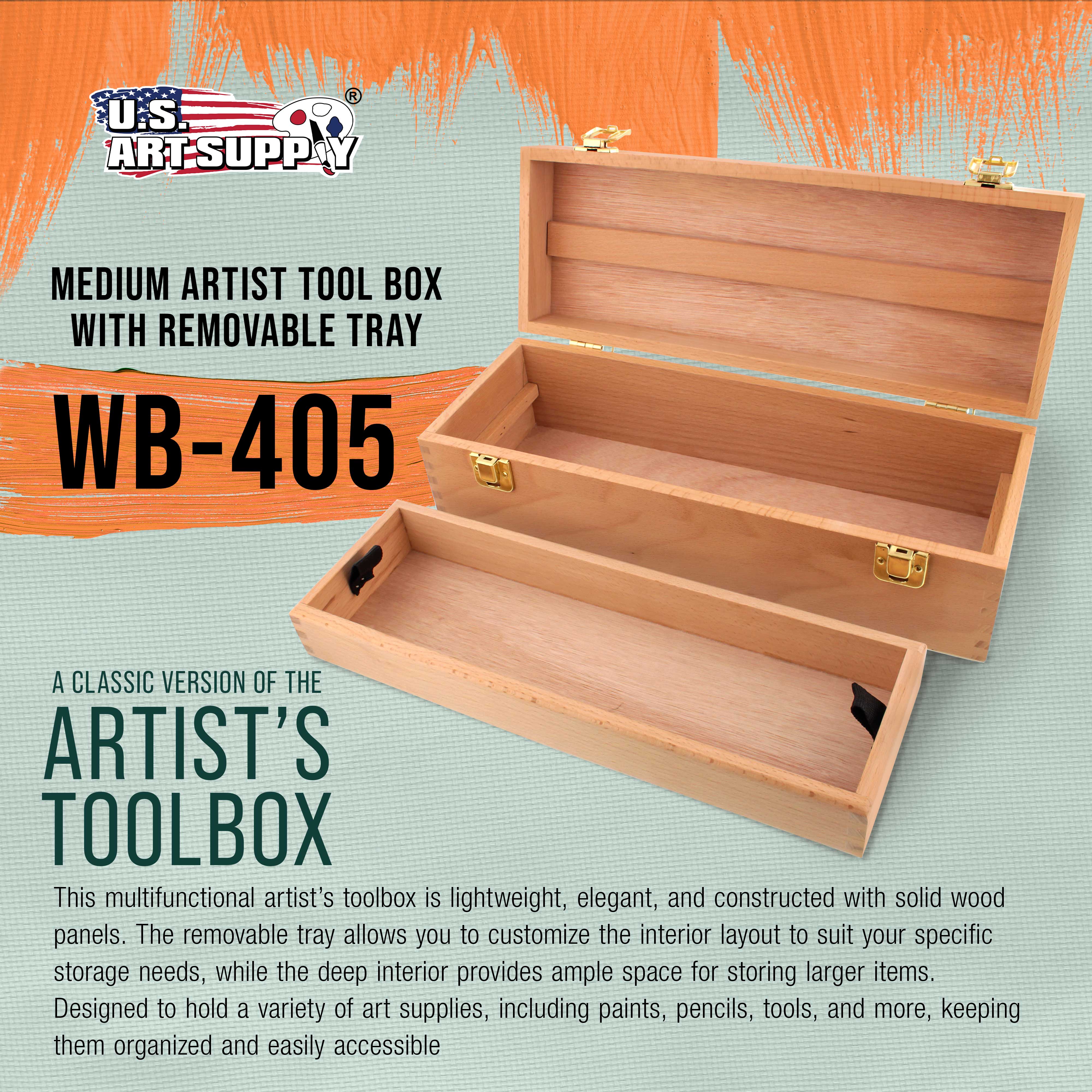 Multi-Function Unfinished Beechwood Artist Tool Storage Box with Removable Tray & Locking Clasps - Organize Paints, Pastels, Pencils & Art Supplies - Perfect for Artists, Students & DIY Crafters - Portable & Secure for Studio, Classroom & Travel Use